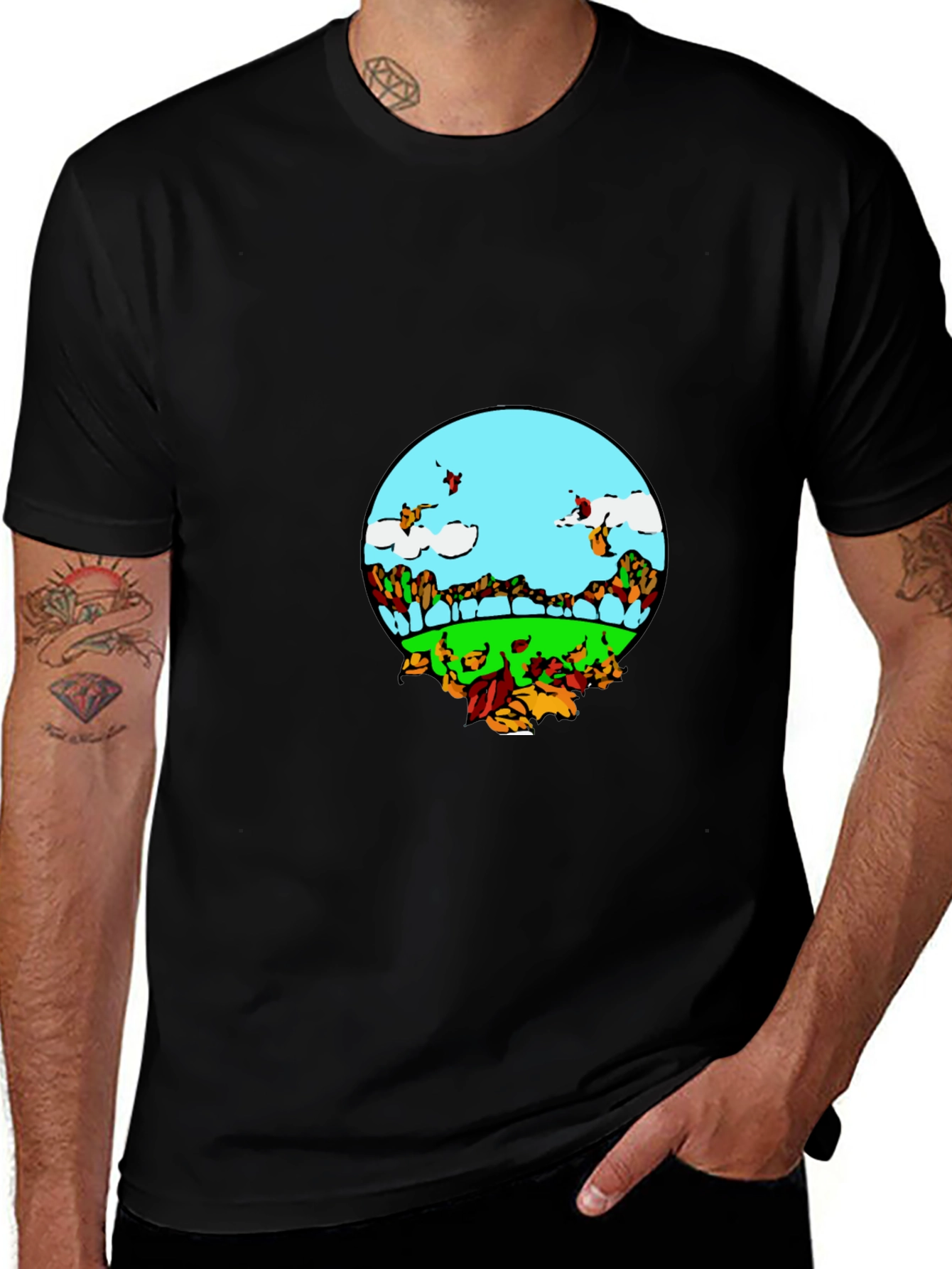 Variant 21 of Nature Scene Graphic Tee - Black Casual T-Shirt