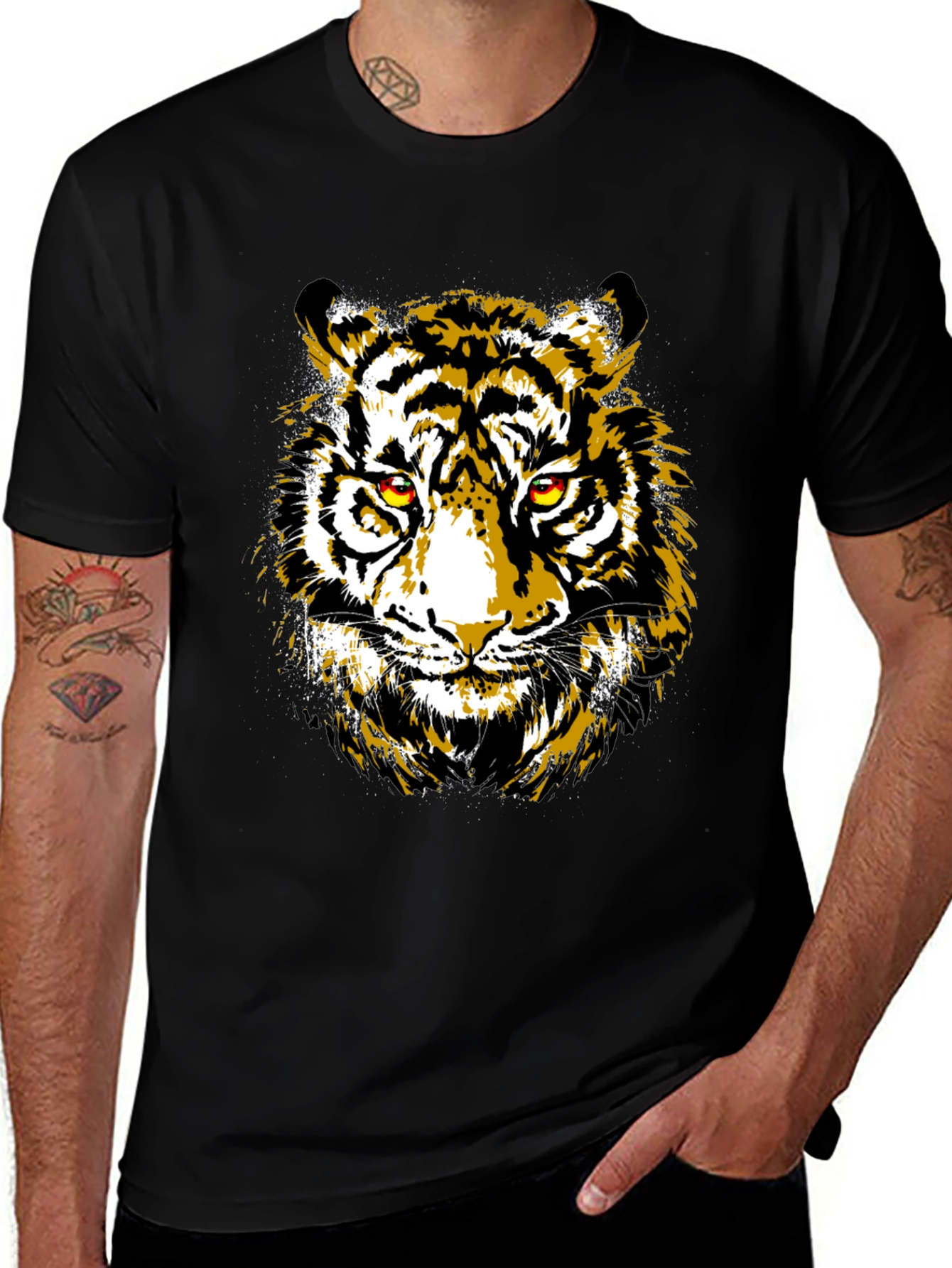 Variant 16 of Tiger Graphic Tee - Black Cotton Shirt