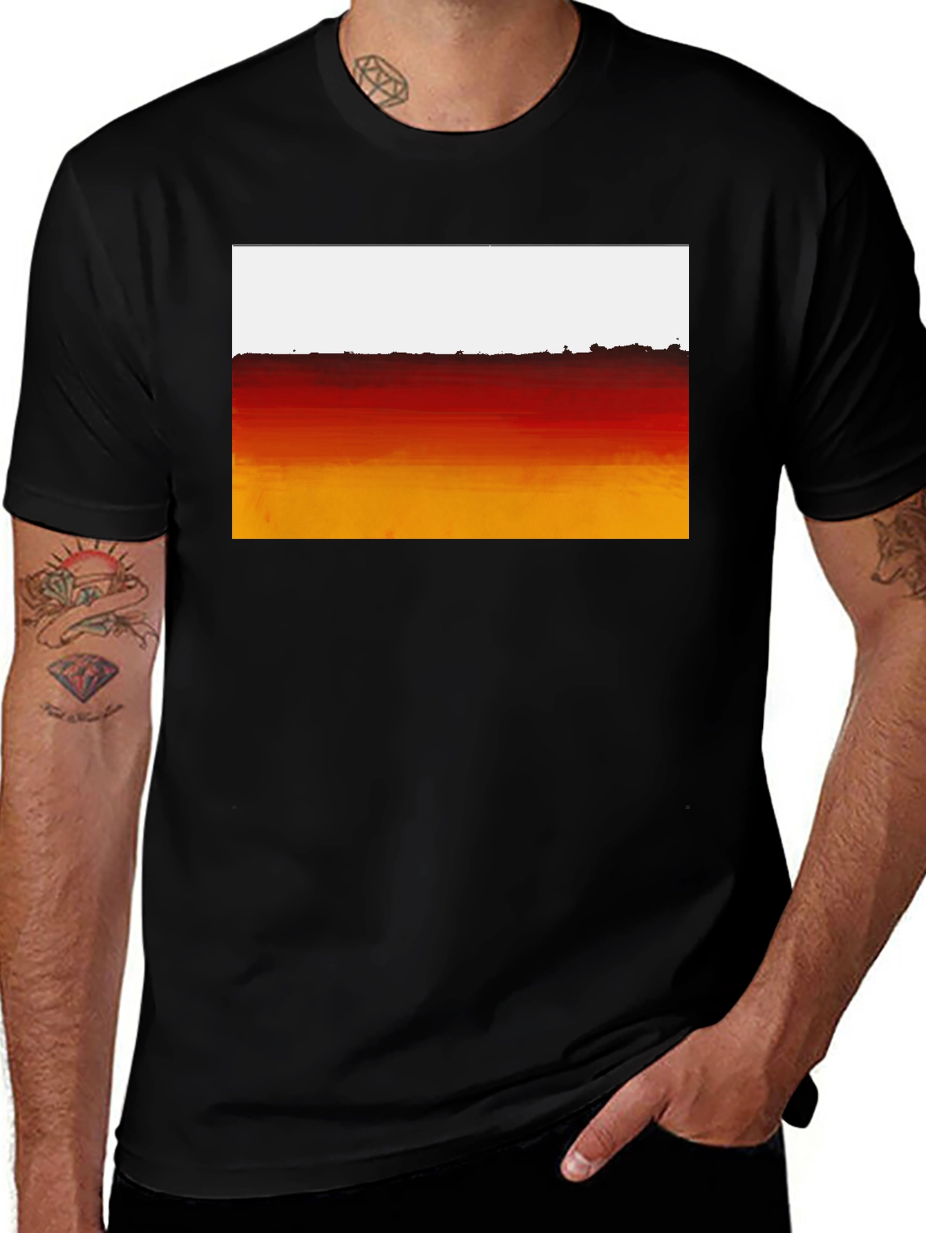 Variant 9 of Abstract Sunset Graphic Tee - Black Crew Neck Shirt