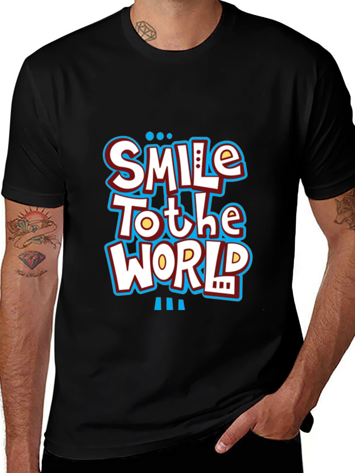 Variant 4 of Smile to the World Graphic Tee - Black Cotton