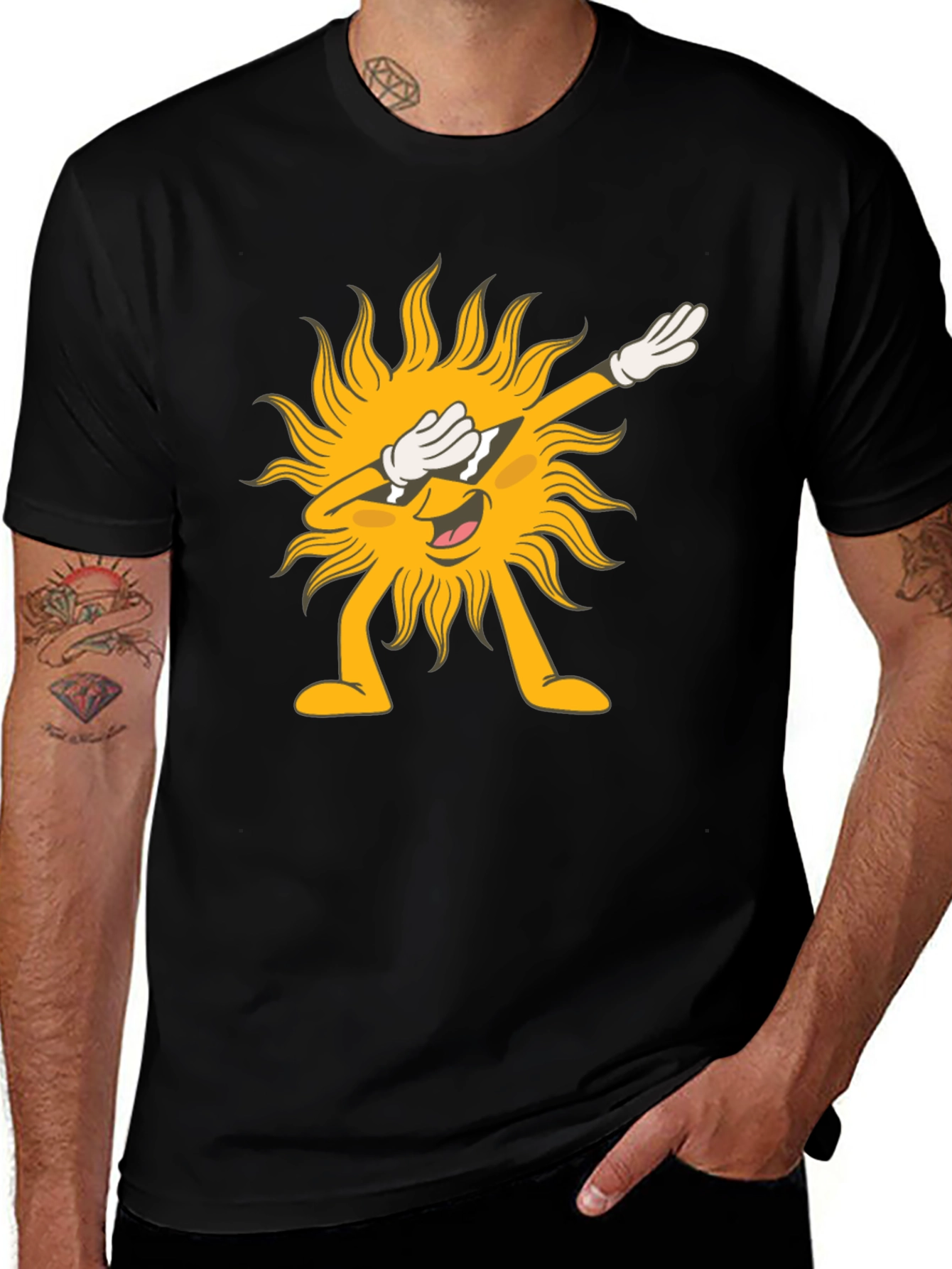 Variant 21 of Dabbing Sun Graphic Tee - Black Cotton T-Shirt