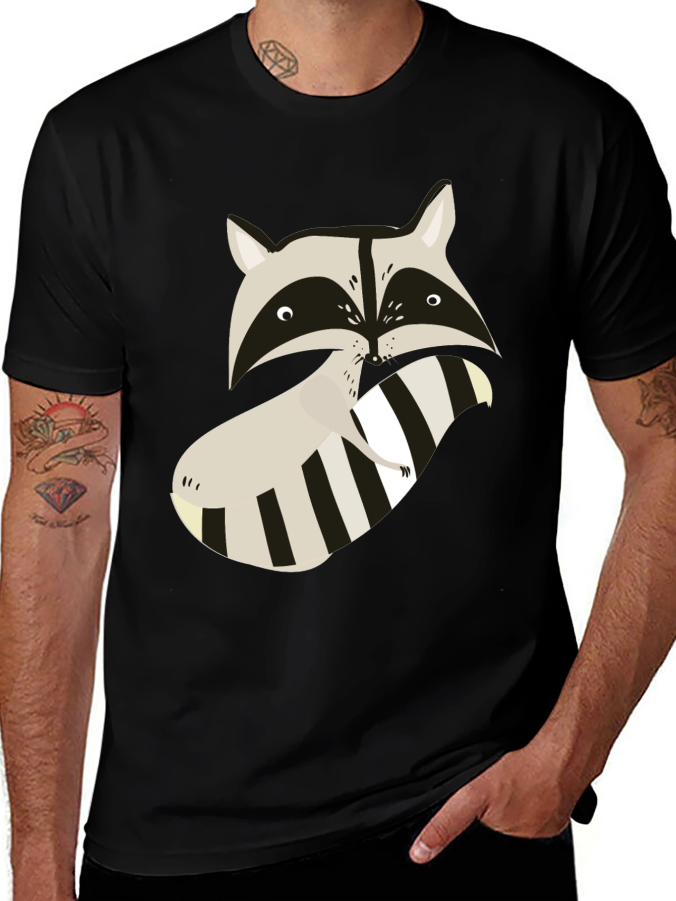 Variant 16 of Raccoon Graphic Tee - Black Cotton Casual