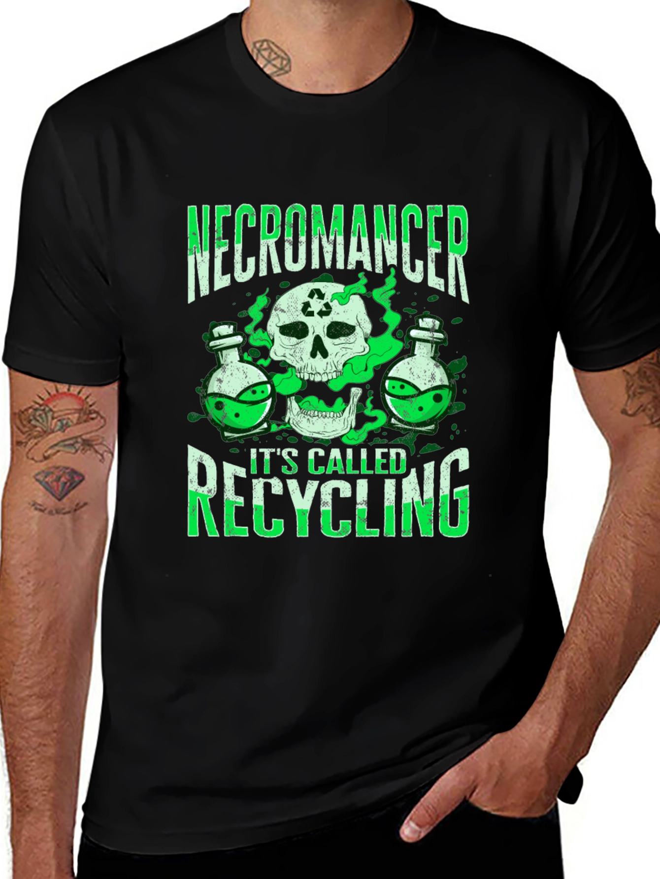 Variant 7 of Necromancer Recycling T-Shirt - Funny Skull Graphic Tee