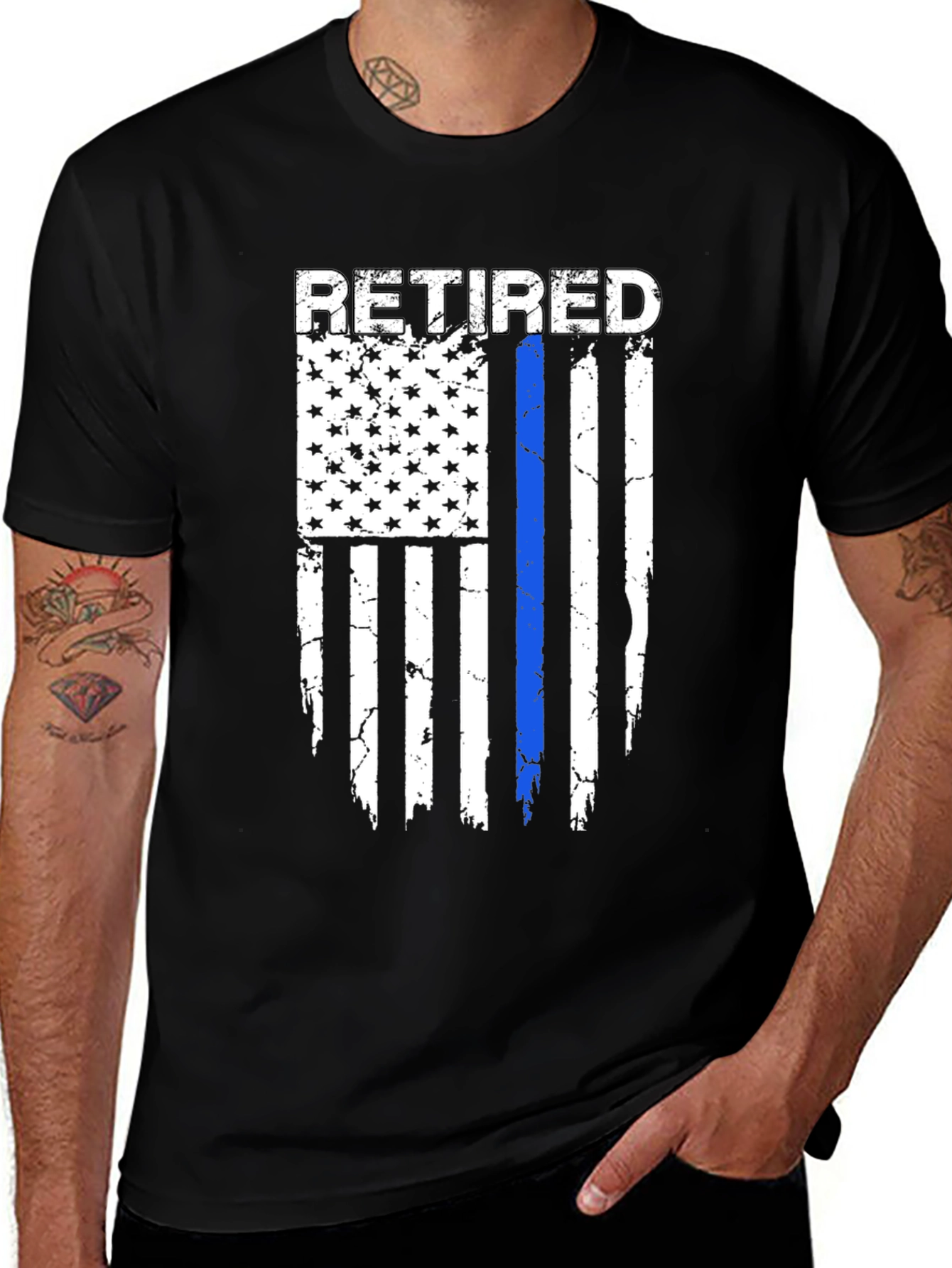 Retired Thin Blue Line American Flag T-Shirt