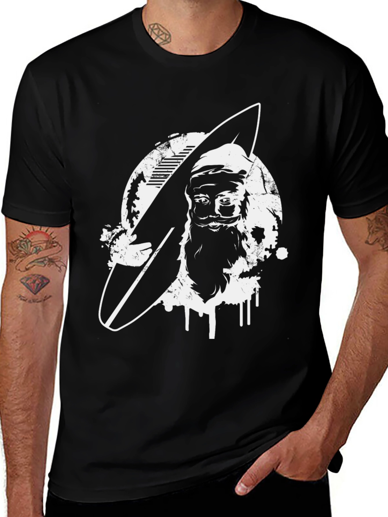 Variant 20 of Surfing Santa Black T-Shirt