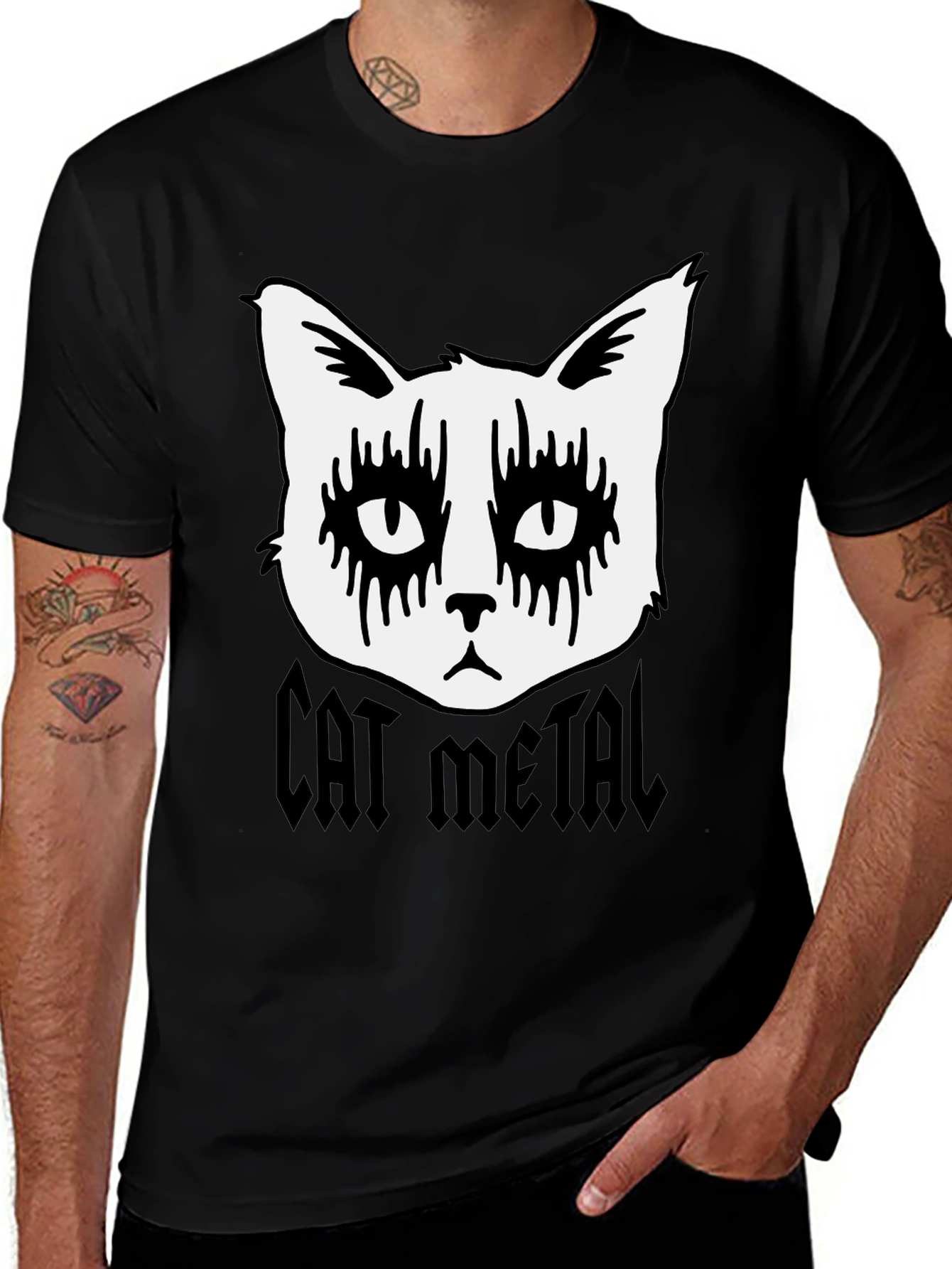 Variant 26 of Cat Metal T-Shirt - Black Graphic Tee