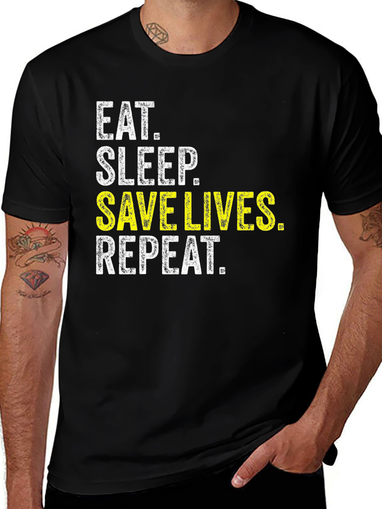 Variant 8 of Eat Sleep Save Lives Repeat Black T-Shirt