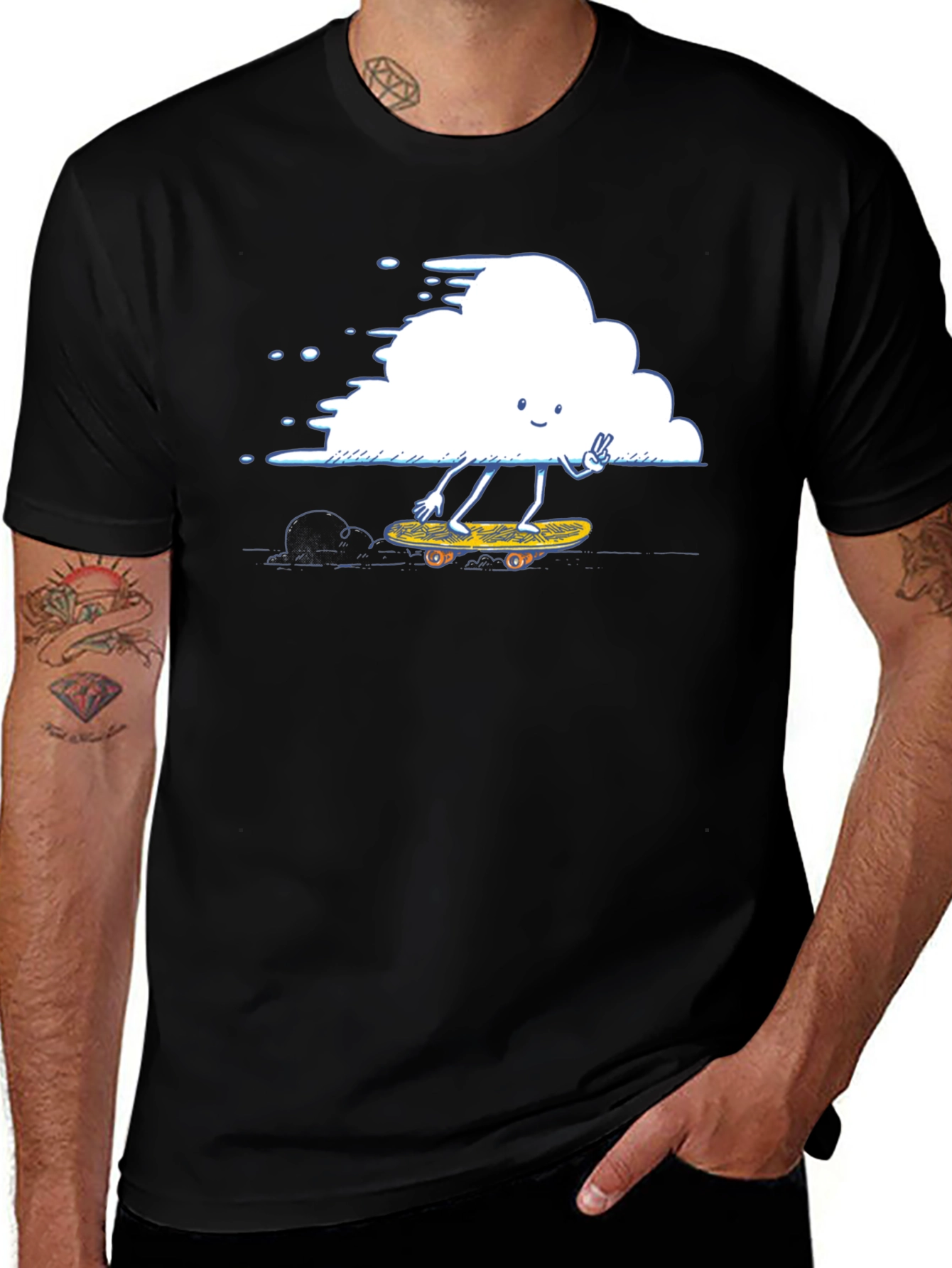 Variant 10 of Skateboarding Cloud Graphic Tee - Men's Black T-Shirt