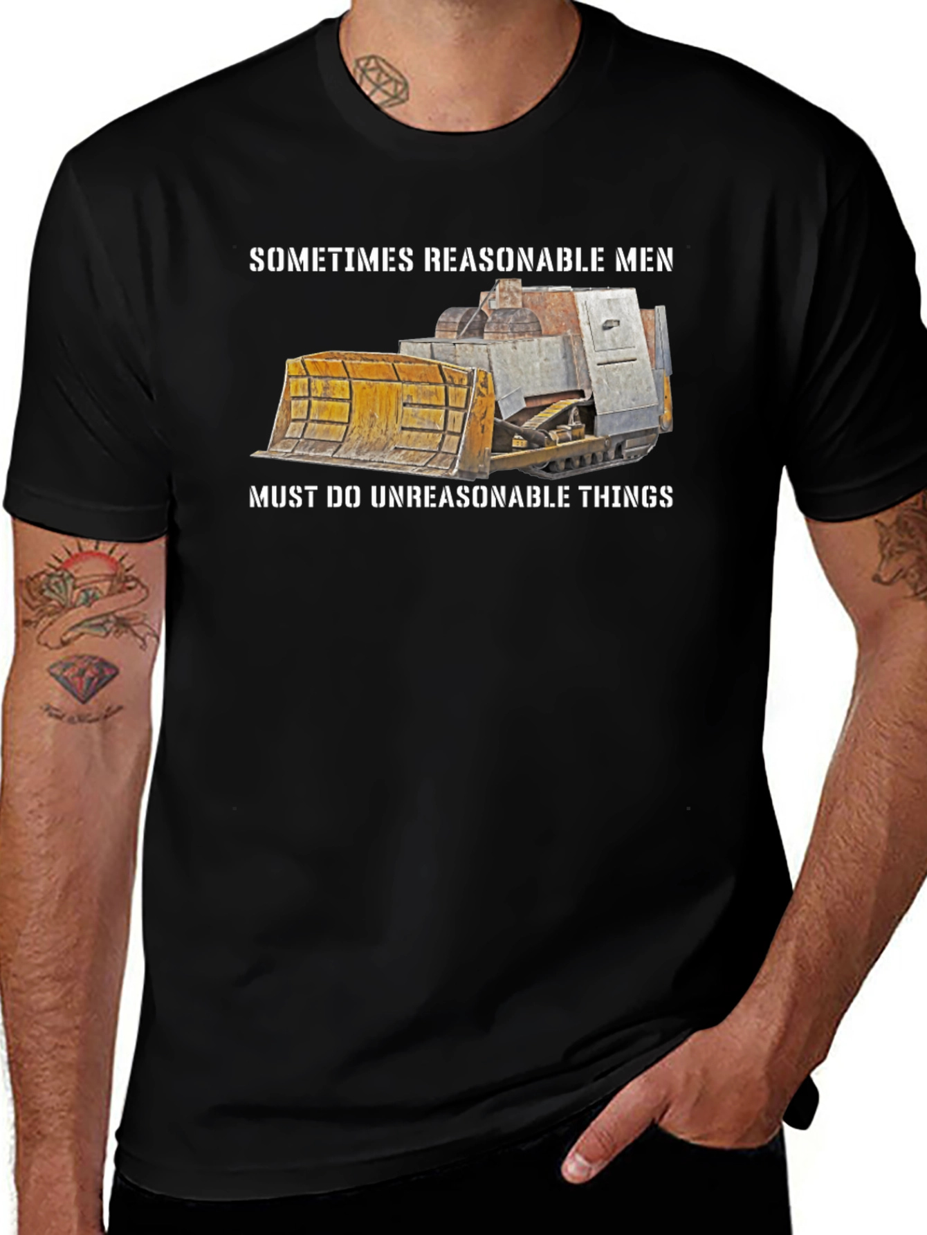 Variant 22 of Reasonable Men T-Shirt Bulldozer Design
