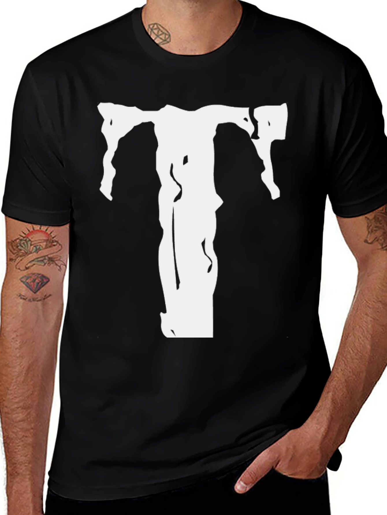 Variant 23 of Black T-Shirt with White "T" Graphic