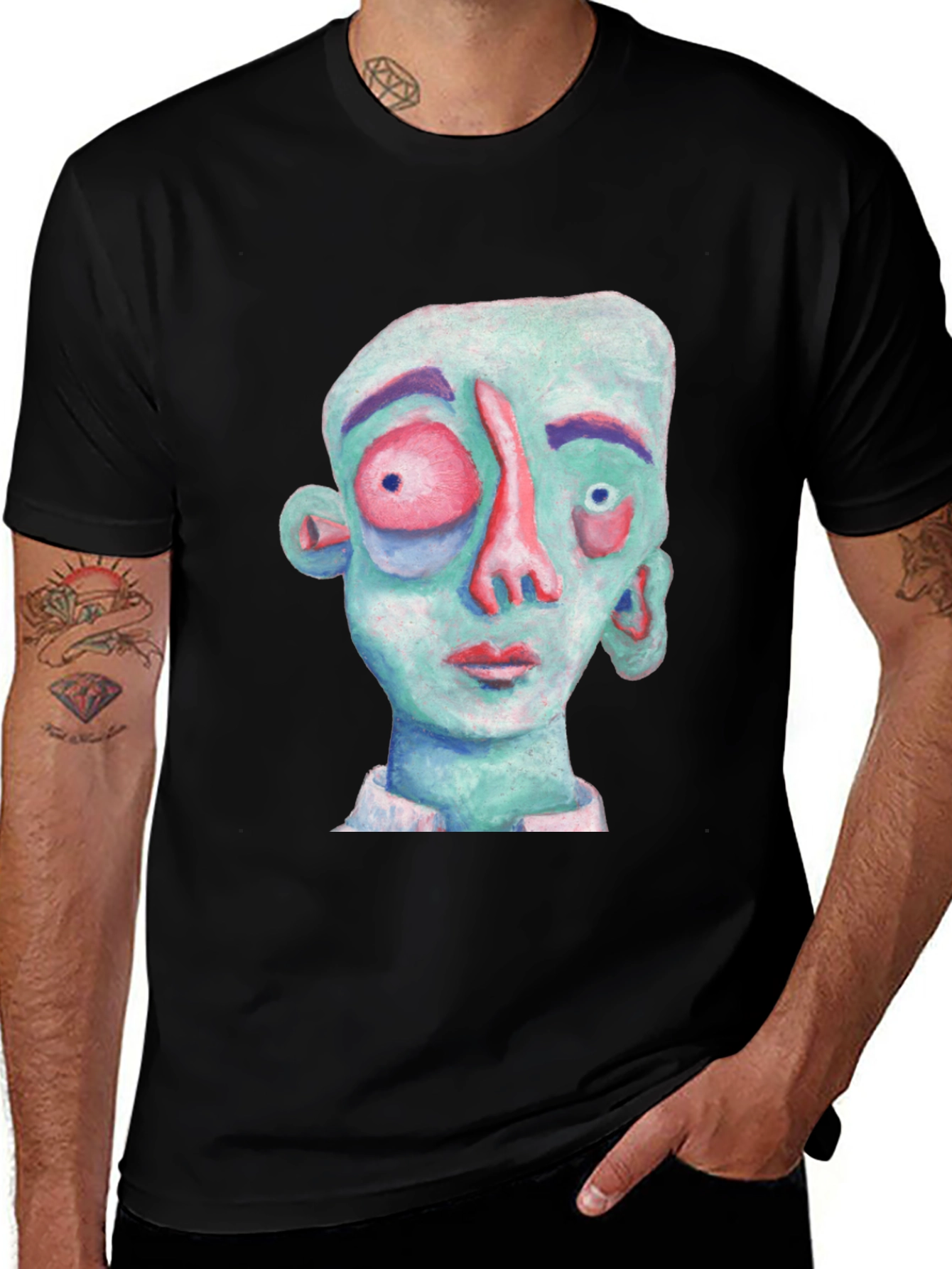 Variant 10 of Abstract Face Graphic T-Shirt - Black