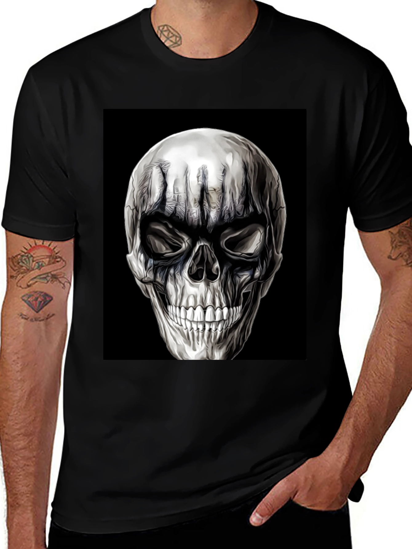 Variant 29 of Skull Graphic Print Black T-Shirt
