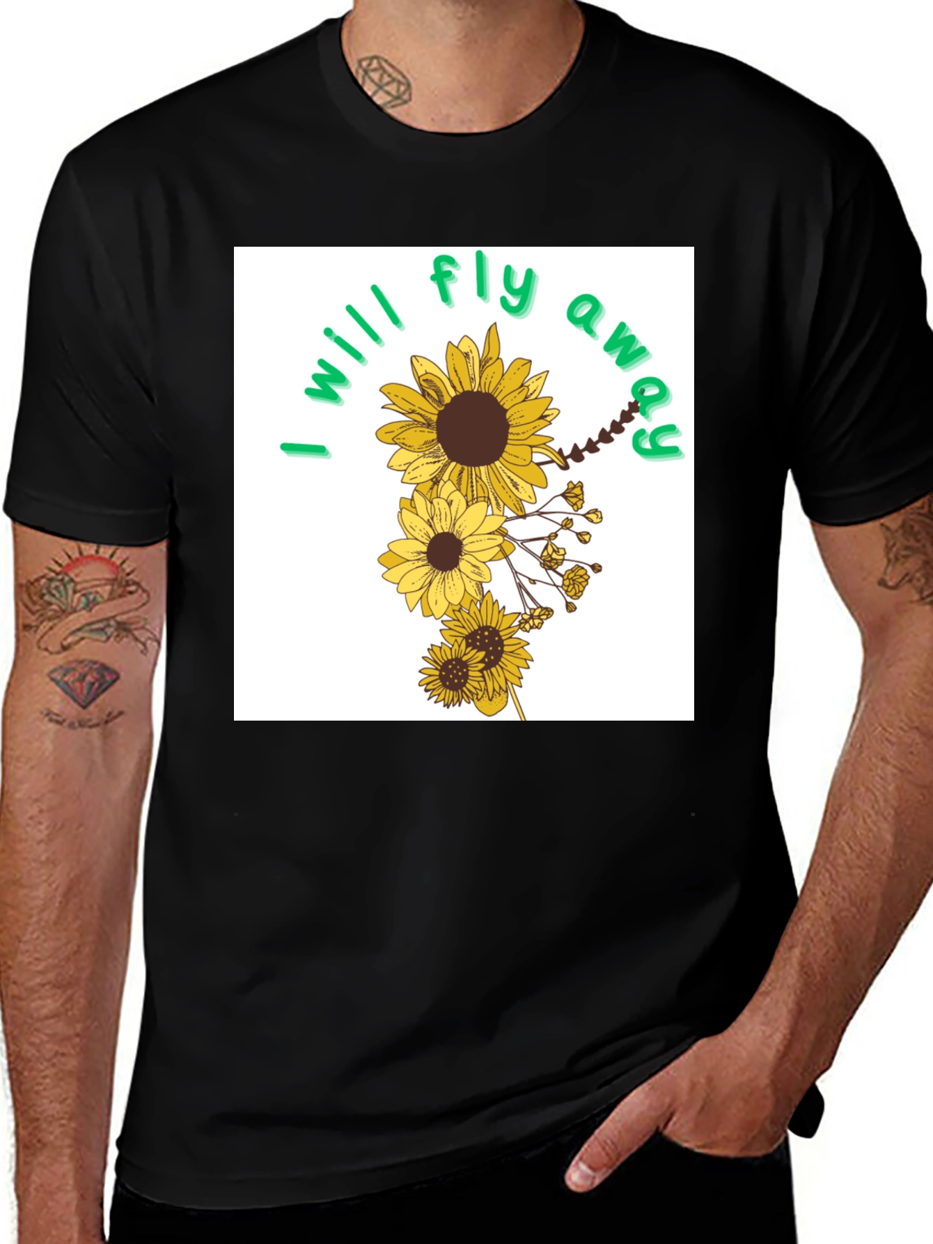 Variant 10 of Sunflower 'I will fly away' Black T-Shirt