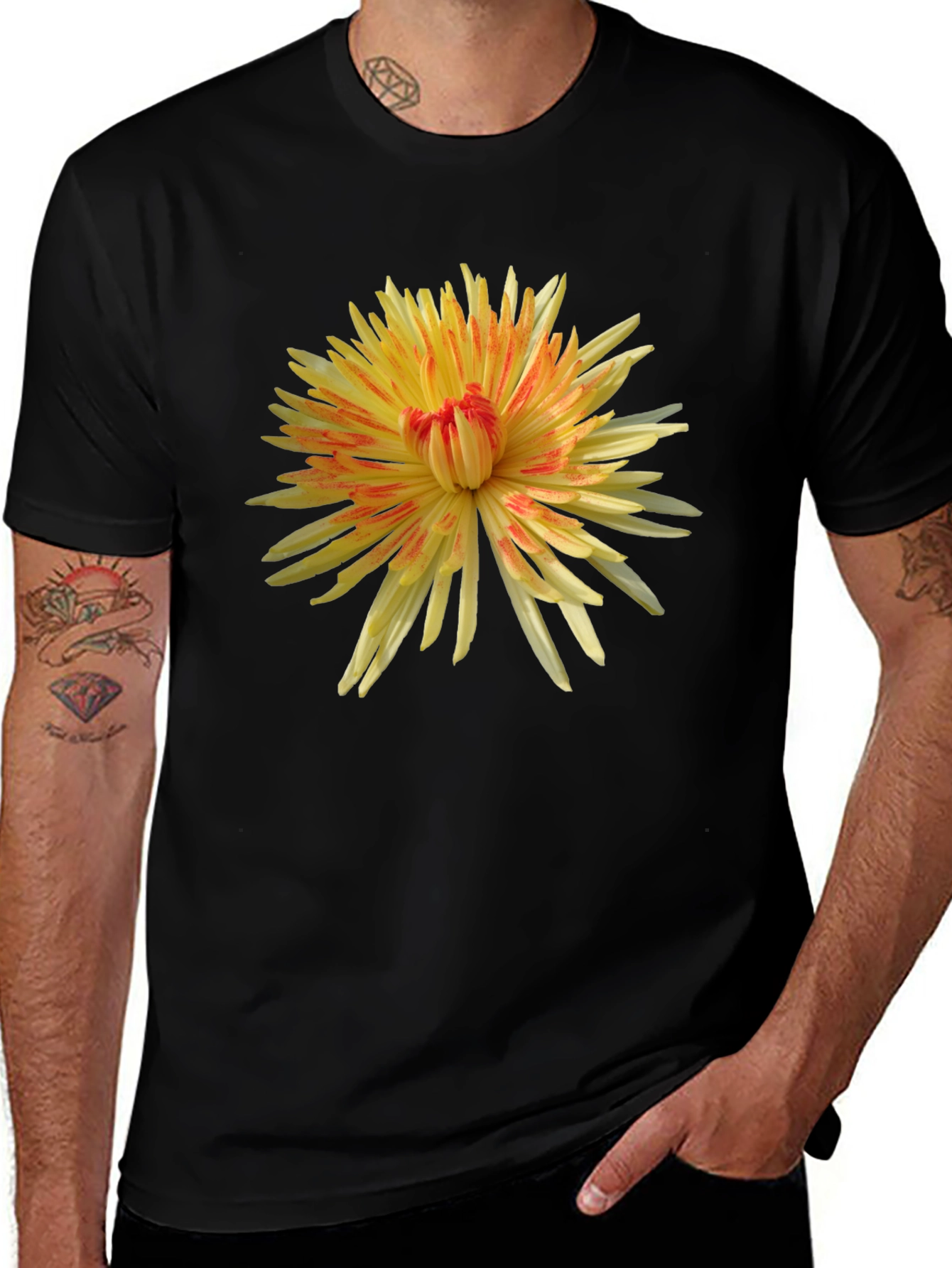 Variant 20 of Floral Print Black T-Shirt - Bold & Unique Design