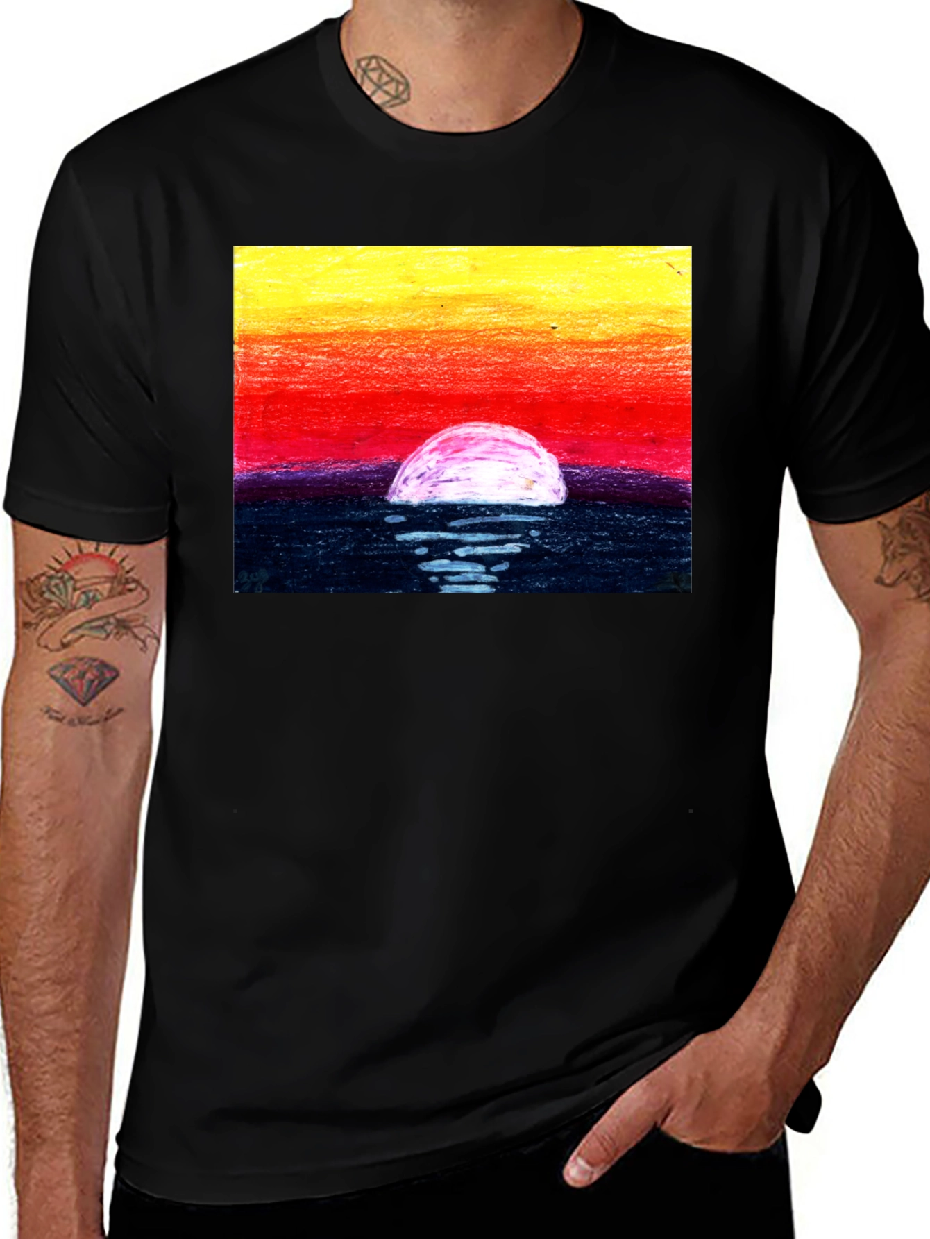 Variant 30 of Sunset Art Graphic Tee - Black Cotton T-Shirt