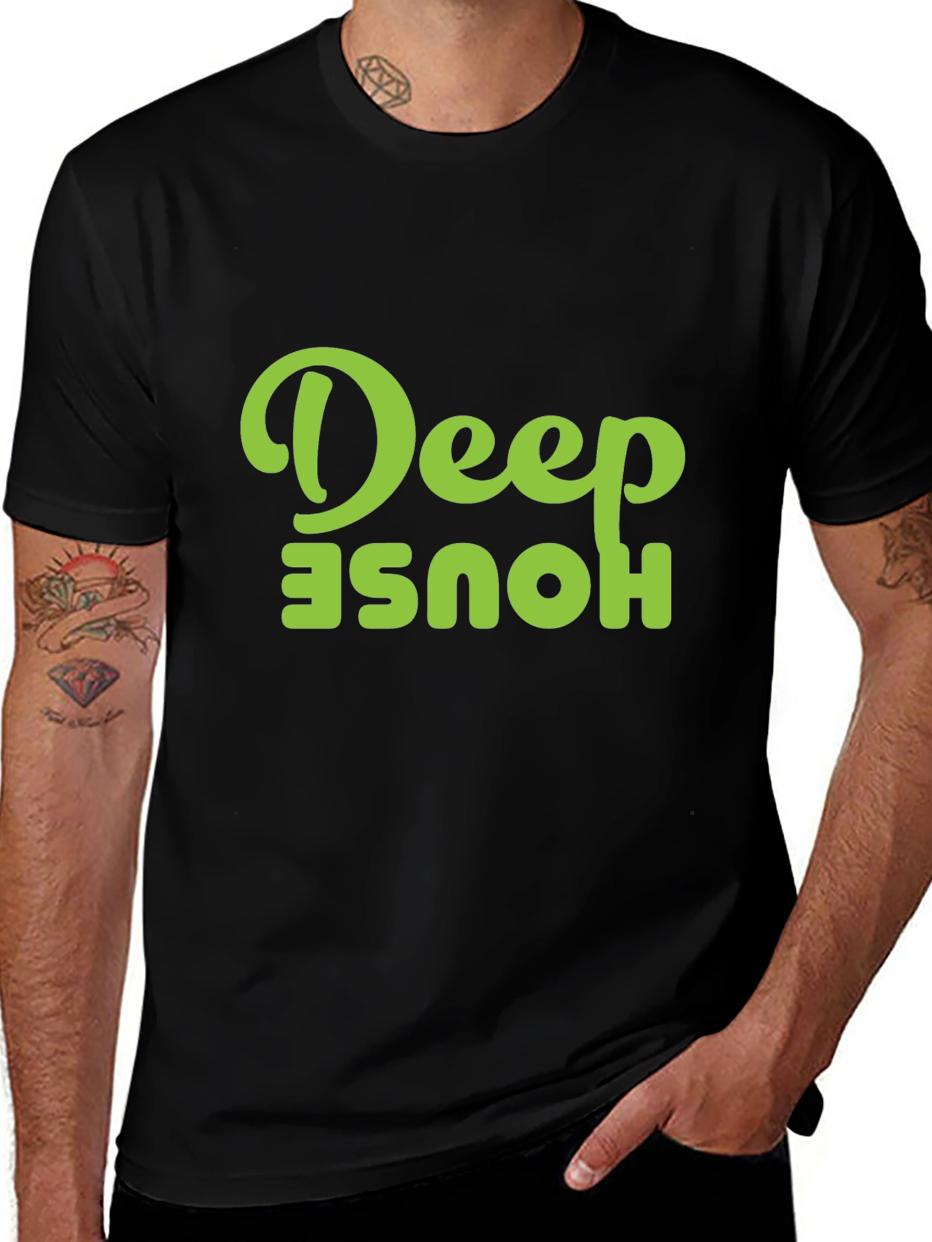 Black Deep House Graphic Tee - Black Cotton T-Shirt main image