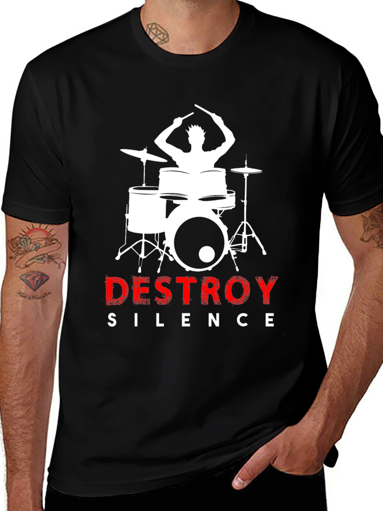 Variant 29 of Destroy Silence Drummer Graphic Tee - Black Cotton