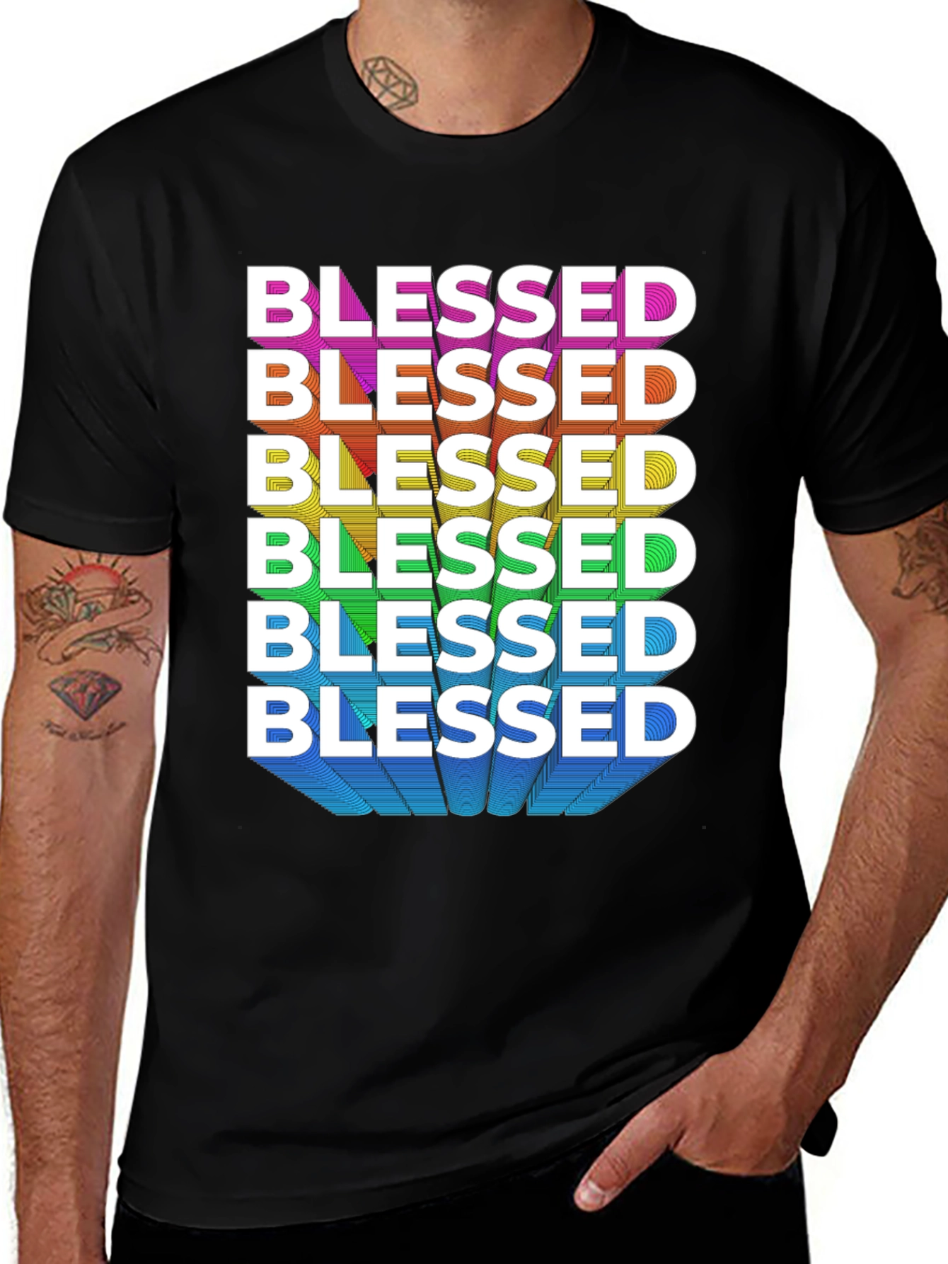 Variant 2 of Blessed Rainbow Graphic Tee - Black