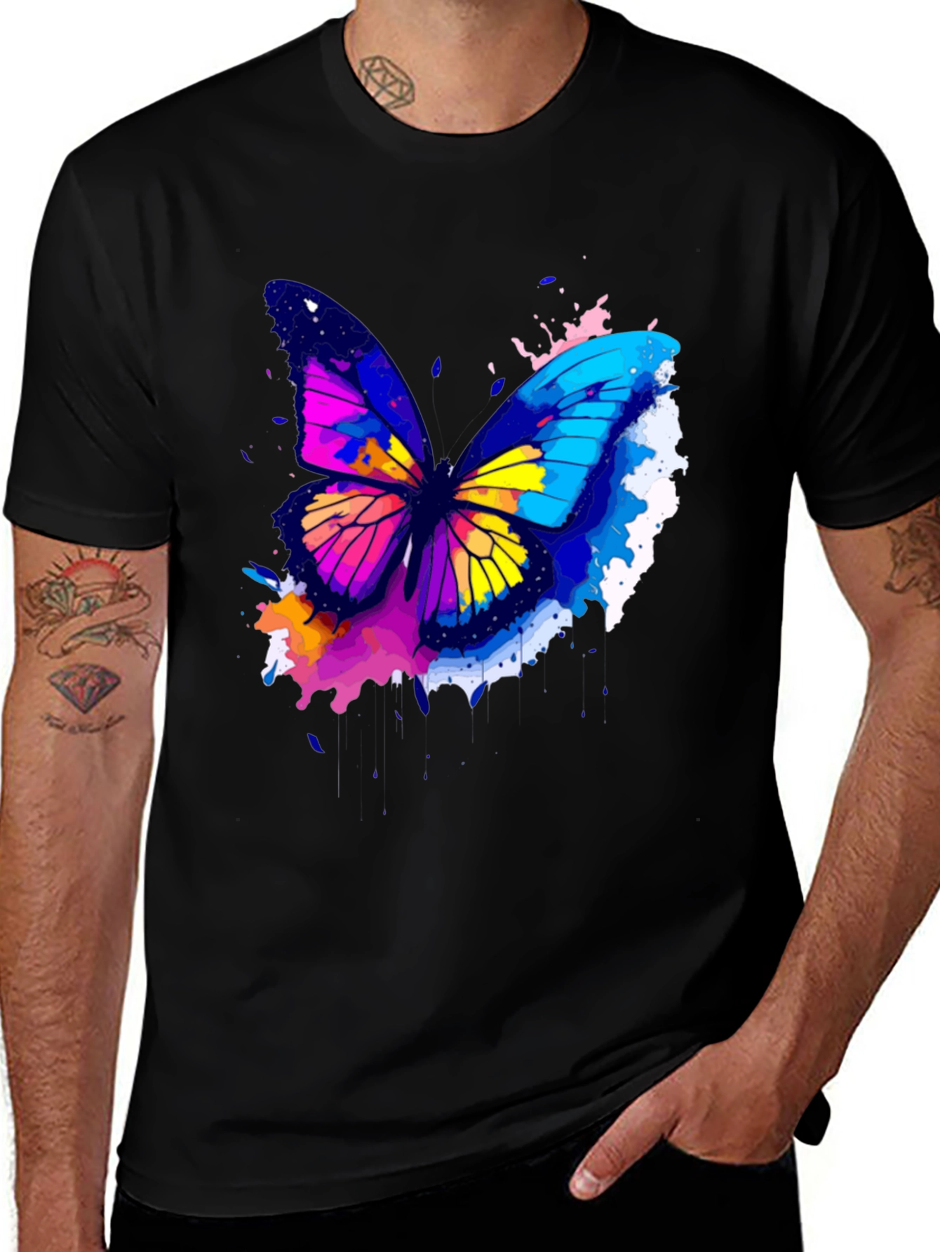 Variant 4 of Butterfly Splash Graphic Tee - Stylish Men's Black T-Shirt