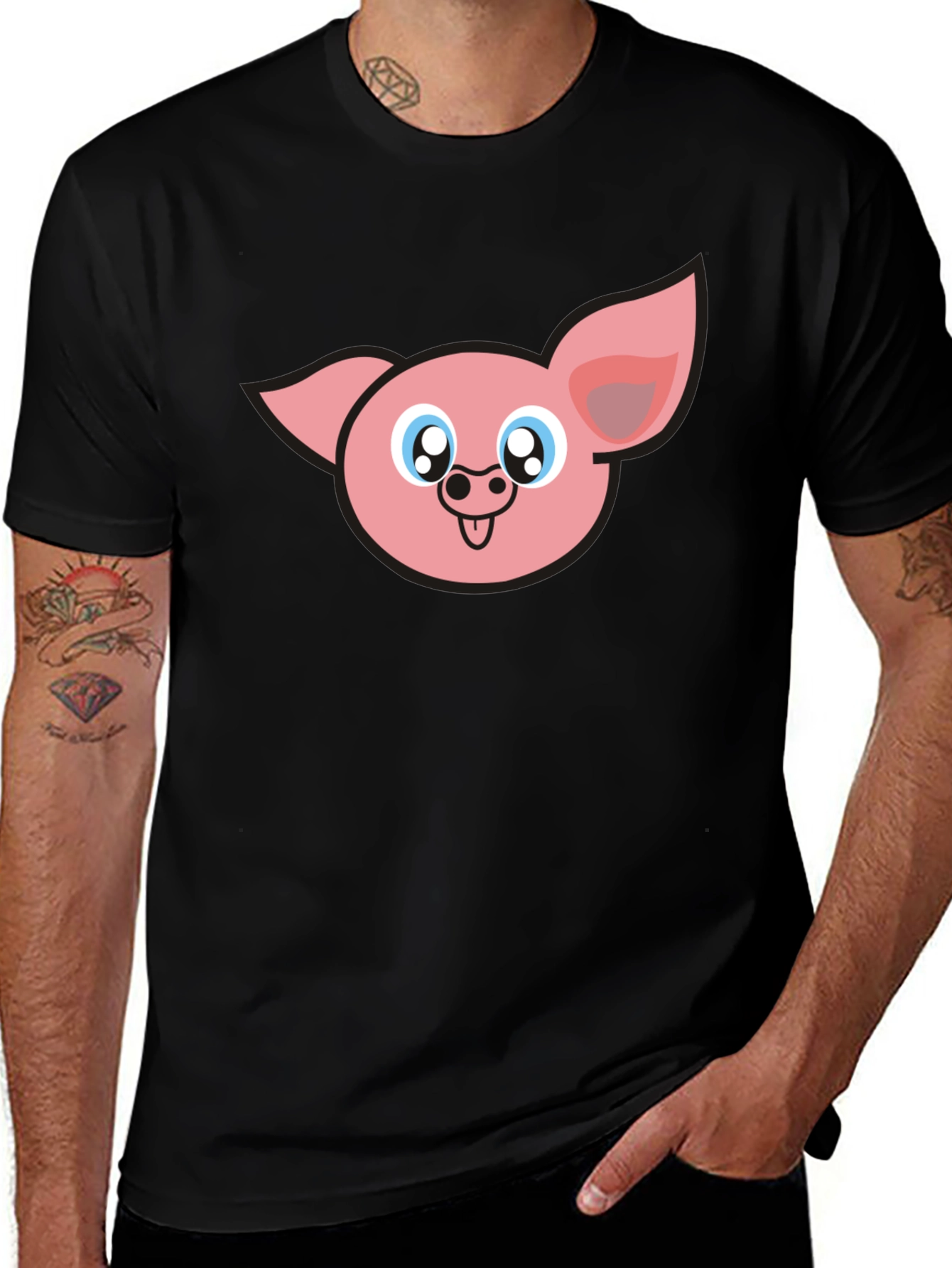 Variant 24 of Cartoon Pig Graphic Tee - Black Unisex Shirt