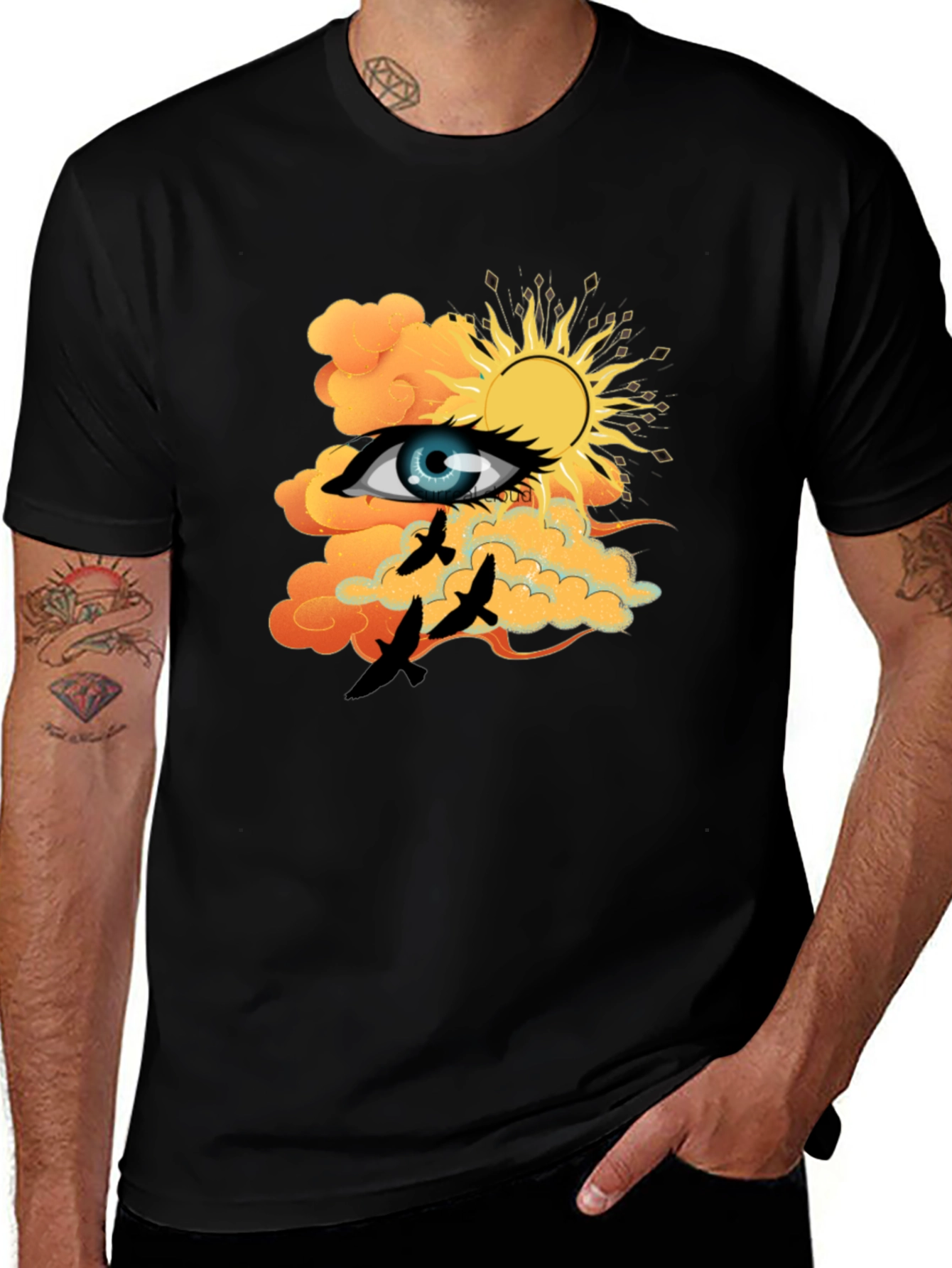 Variant 6 of Eye & Sun Graphic Tee - Black Cotton Blend