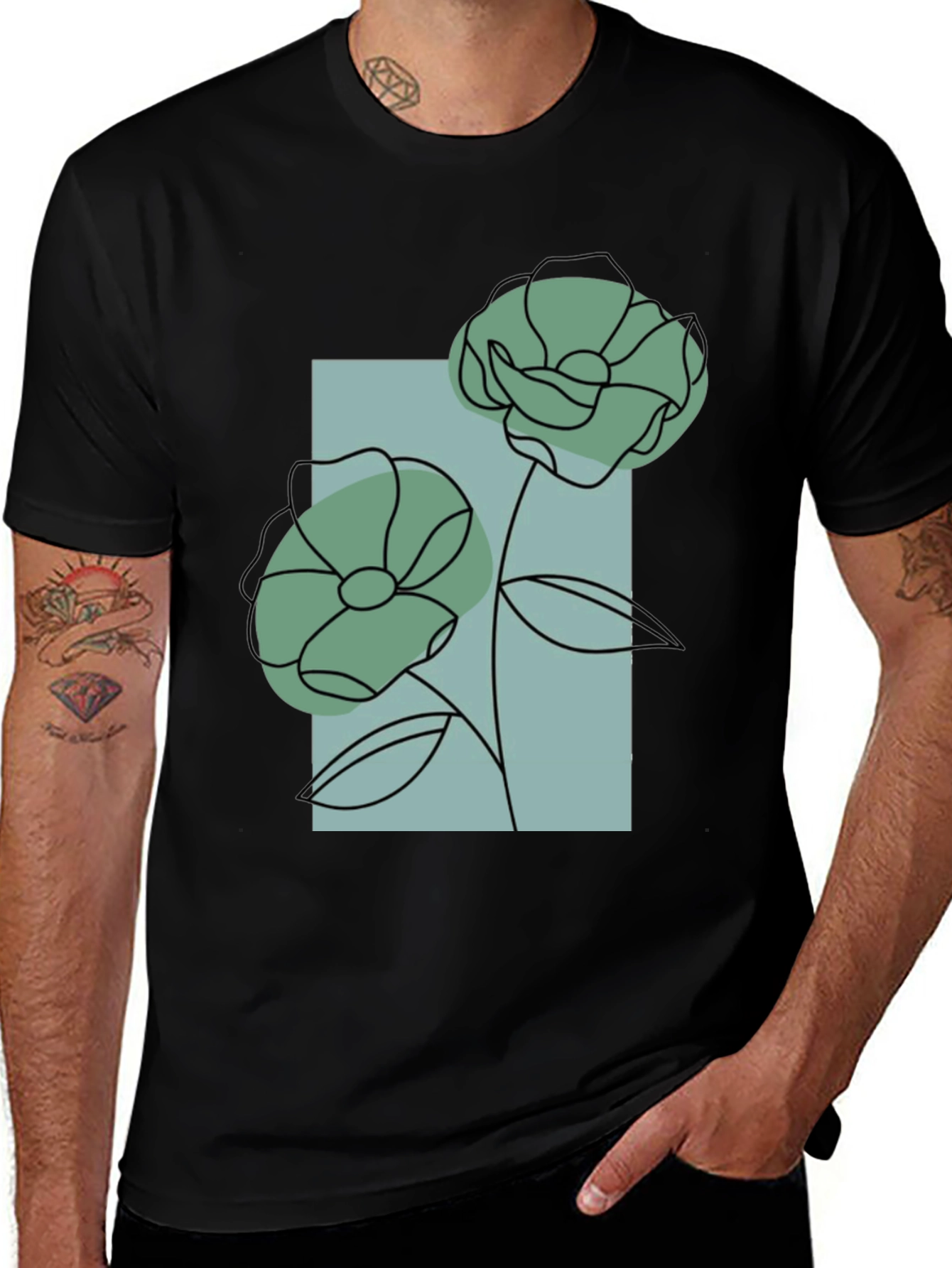 Variant 27 of Abstract Floral Print Black T-Shirt