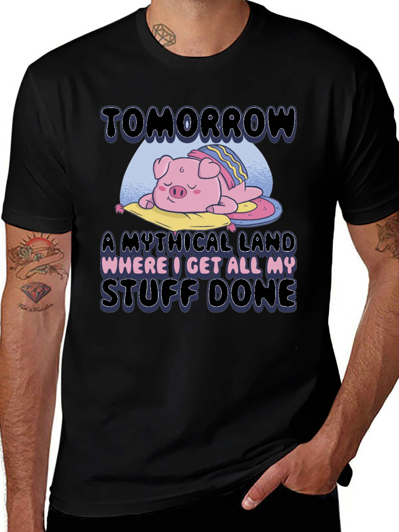 Variant 22 of Tomorrow Pig Graphic T-Shirt - Black Cotton Tee