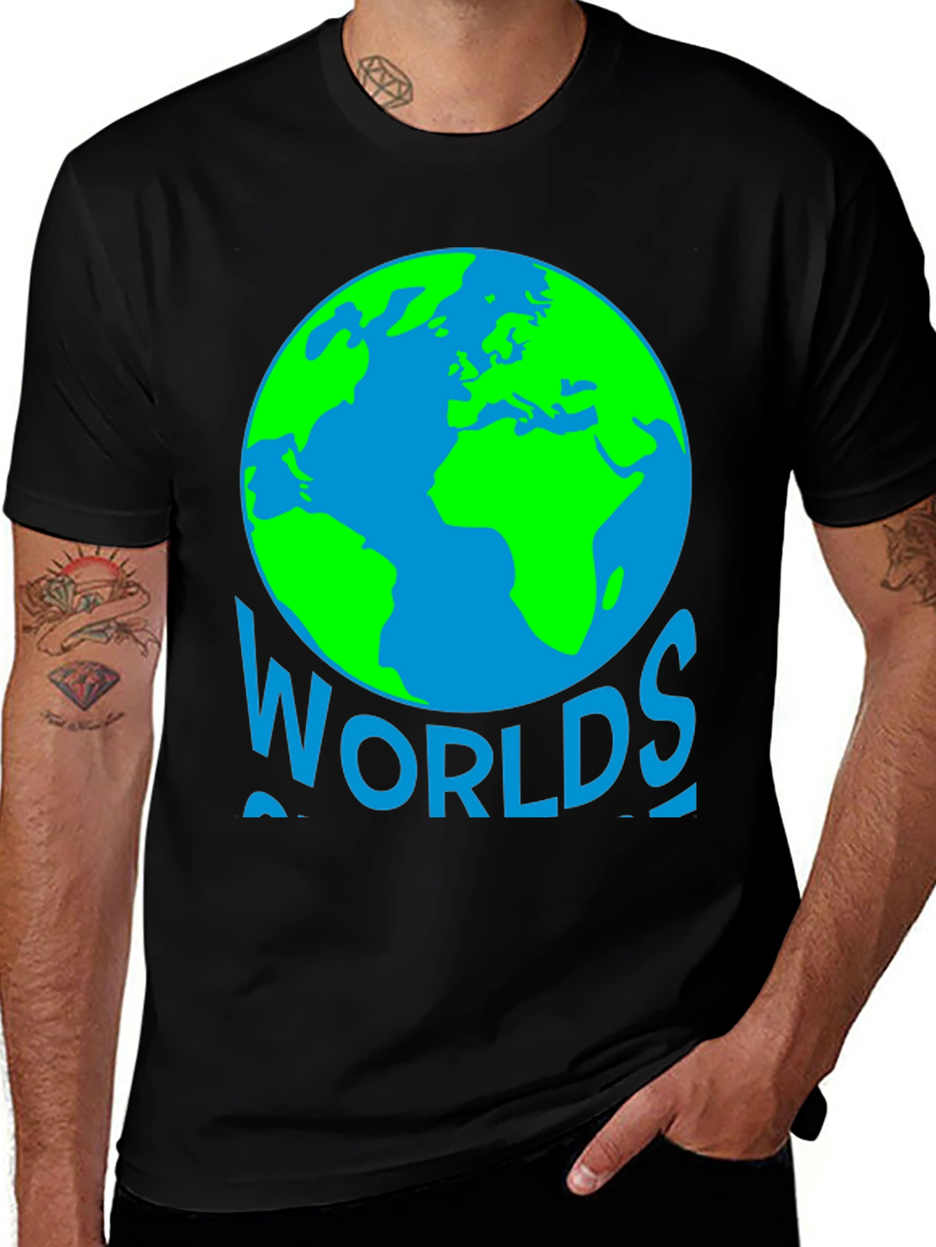 Worlds T-Shirt - Black - Earth Globe Design