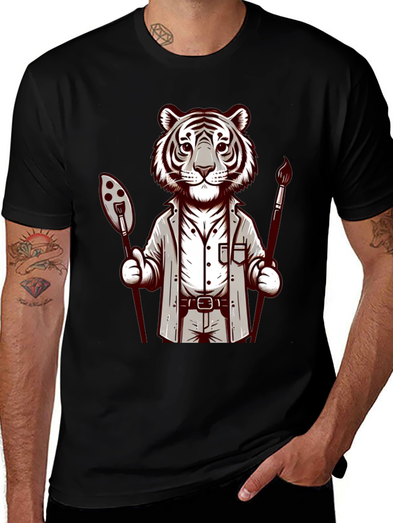 Variant 2 of Tiger Artist Graphic Tee - Cool Casual Design