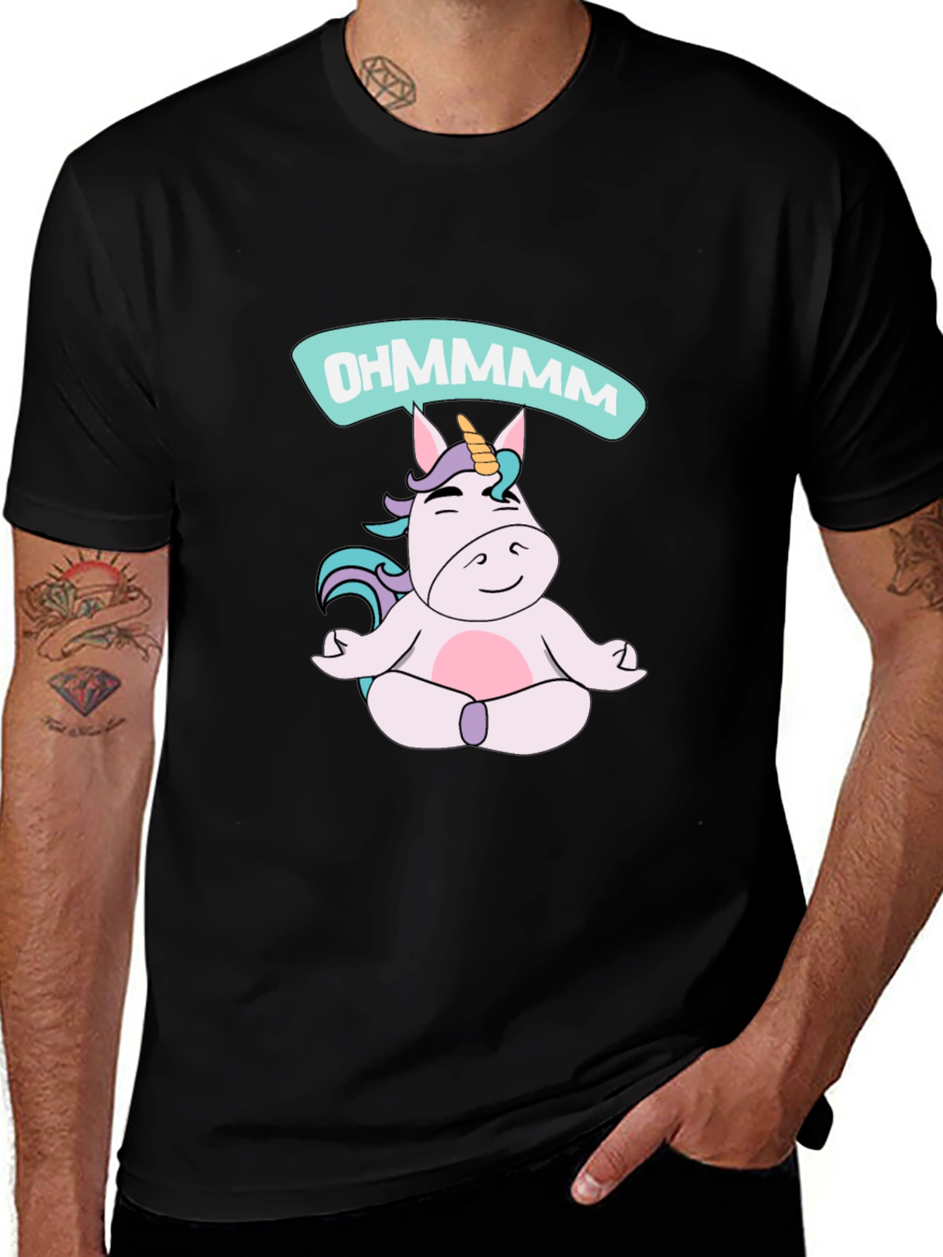 Variant 4 of Meditating Unicorn "OHMMMM" Black T-Shirt