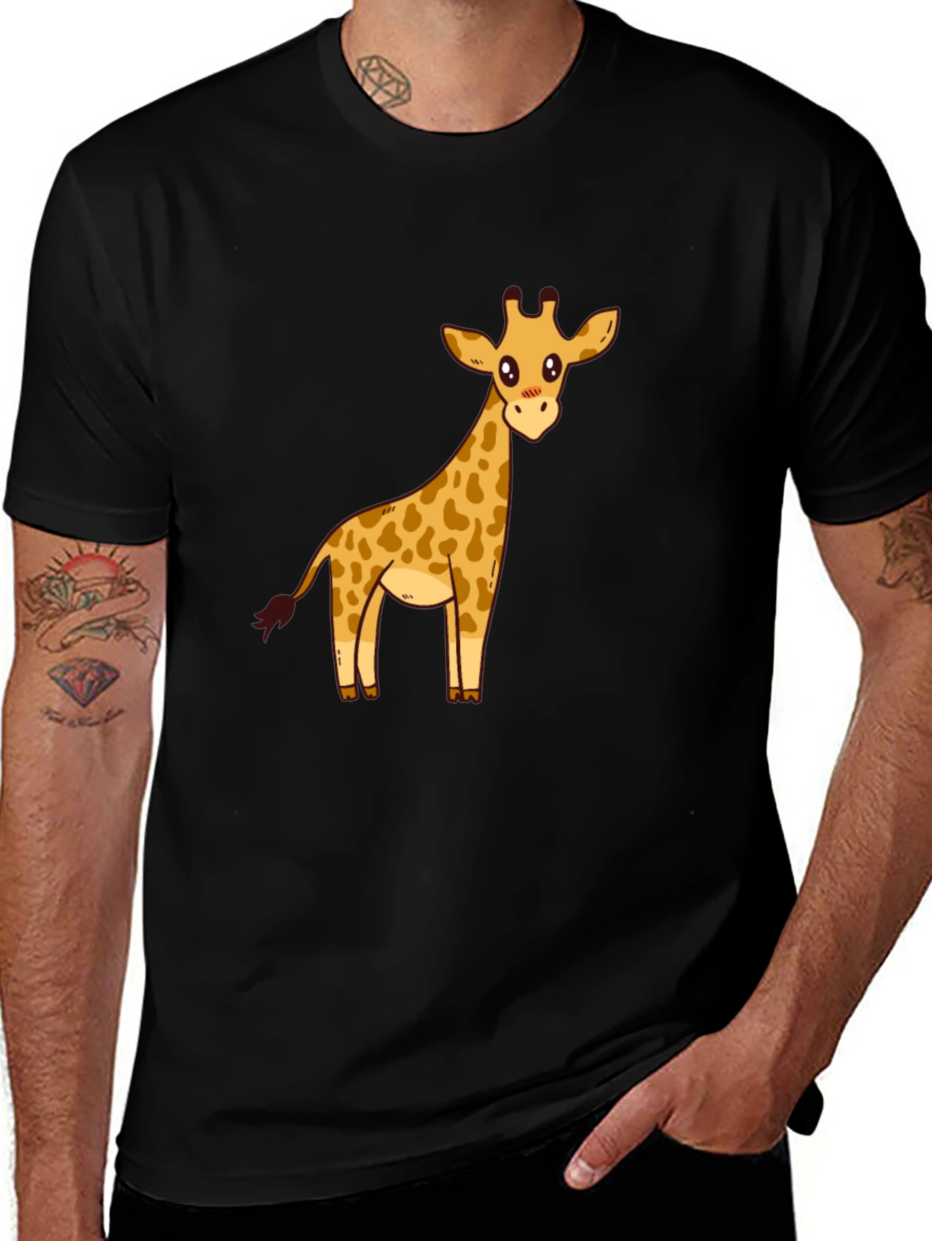 Variant 26 of Cute Giraffe Graphic Print Black T-Shirt