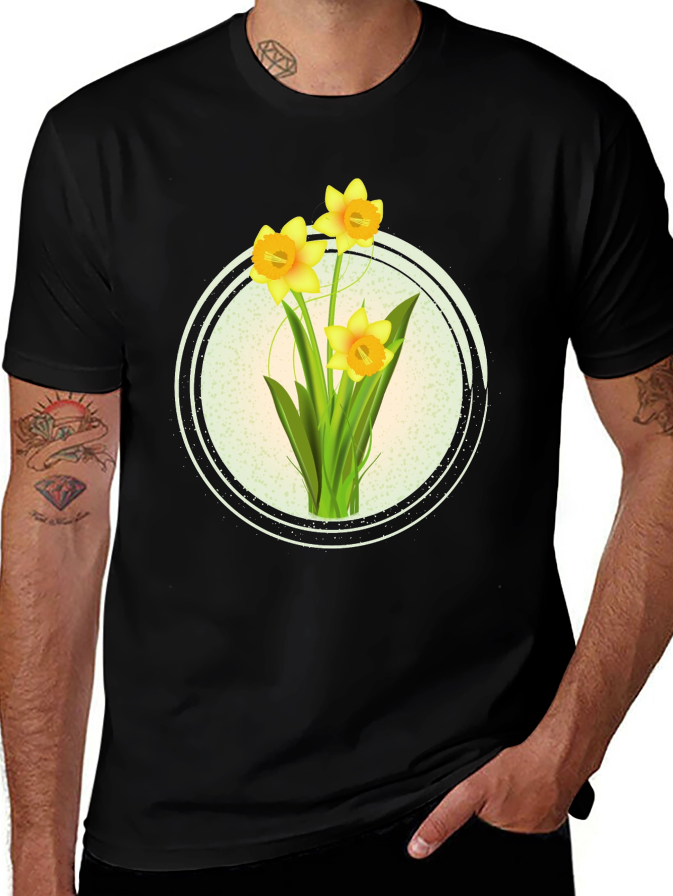 Variant 21 of Daffodil Graphic Tee - Spring Flowers Black Shirt