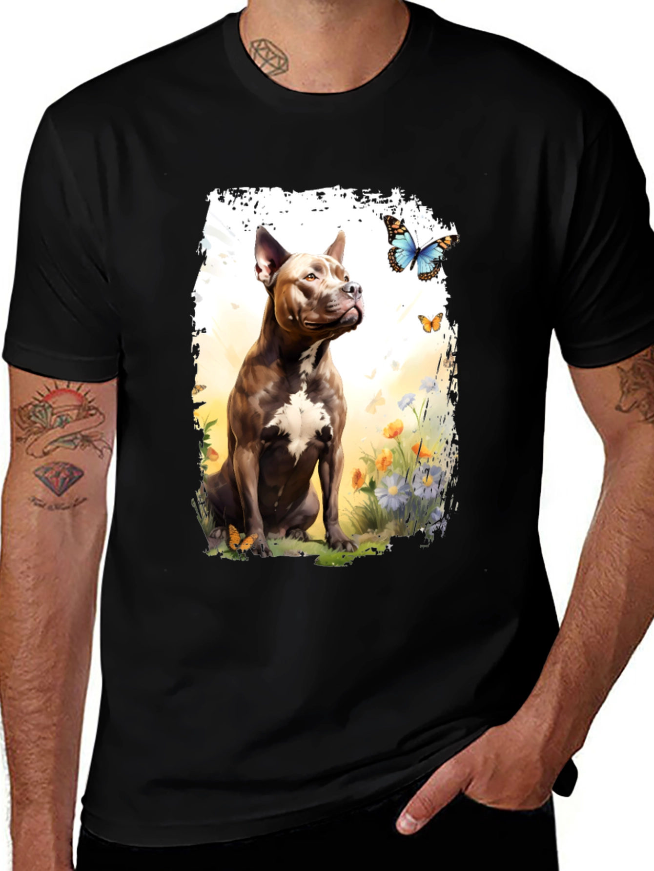 Variant 10 of Pitbull & Butterfly Graphic T-Shirt - Unique Design