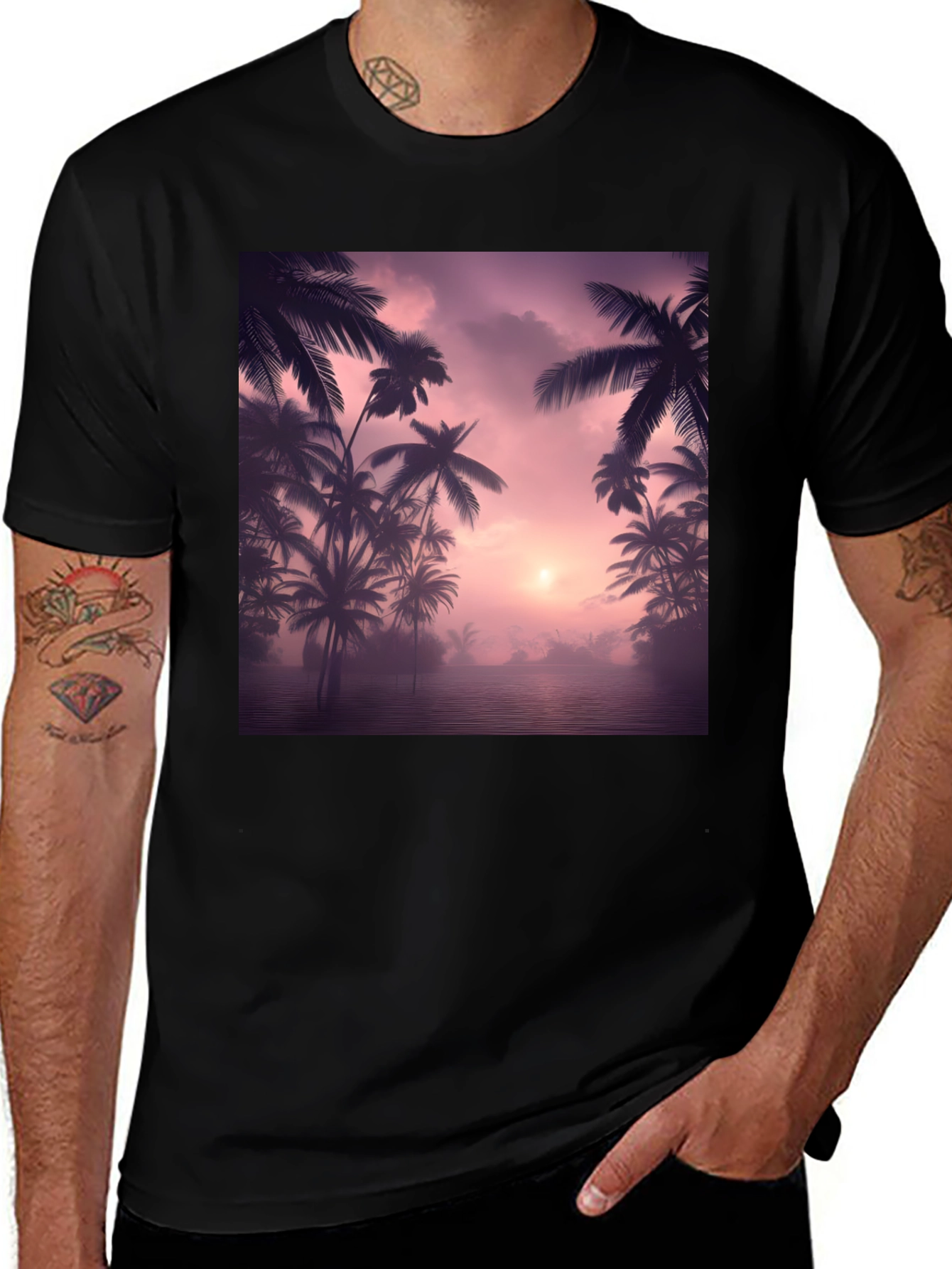Variant 7 of Tropical Sunset Palm Tree Graphic T-Shirt