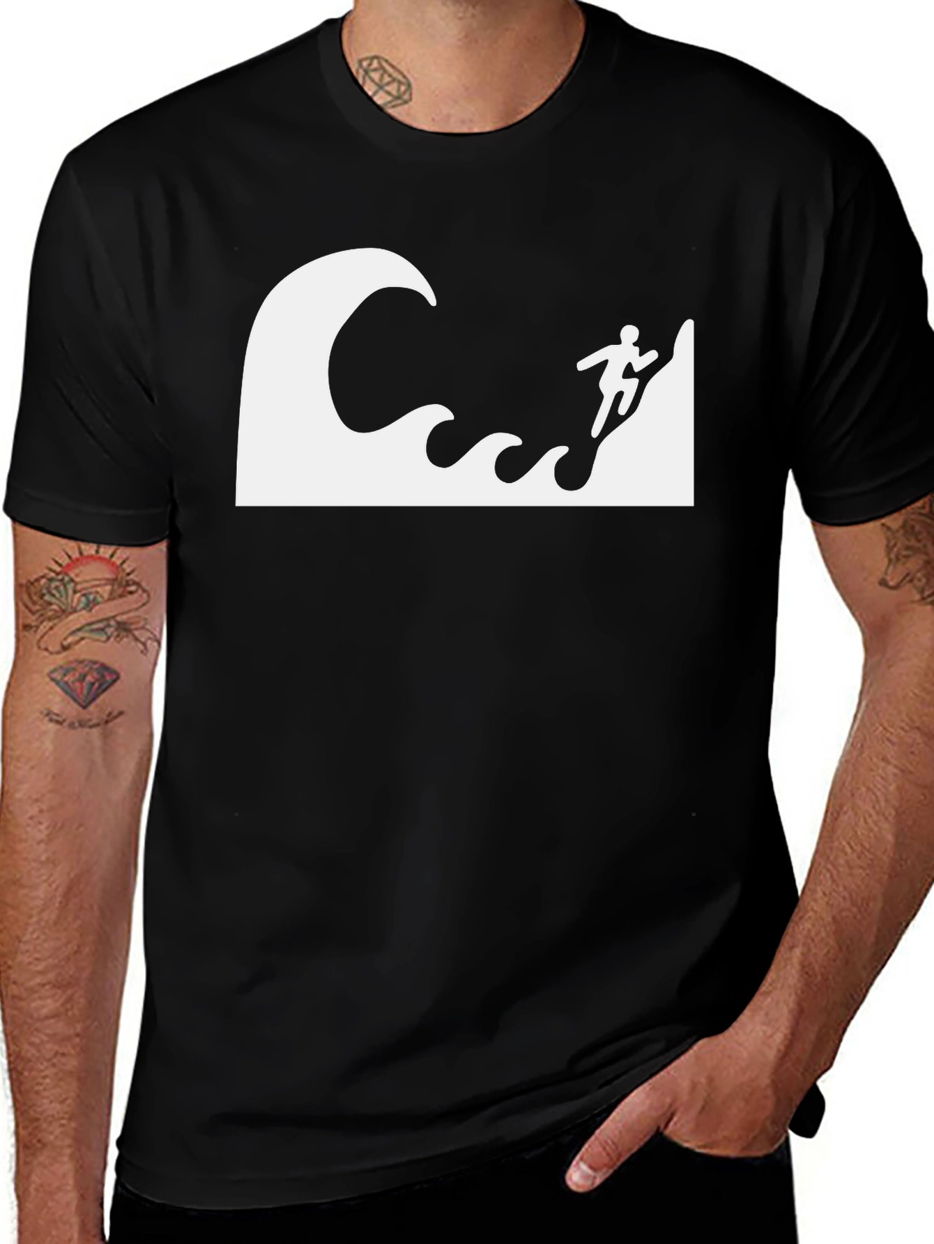 Variant 28 of Surfing Wave Graphic T-Shirt - Black