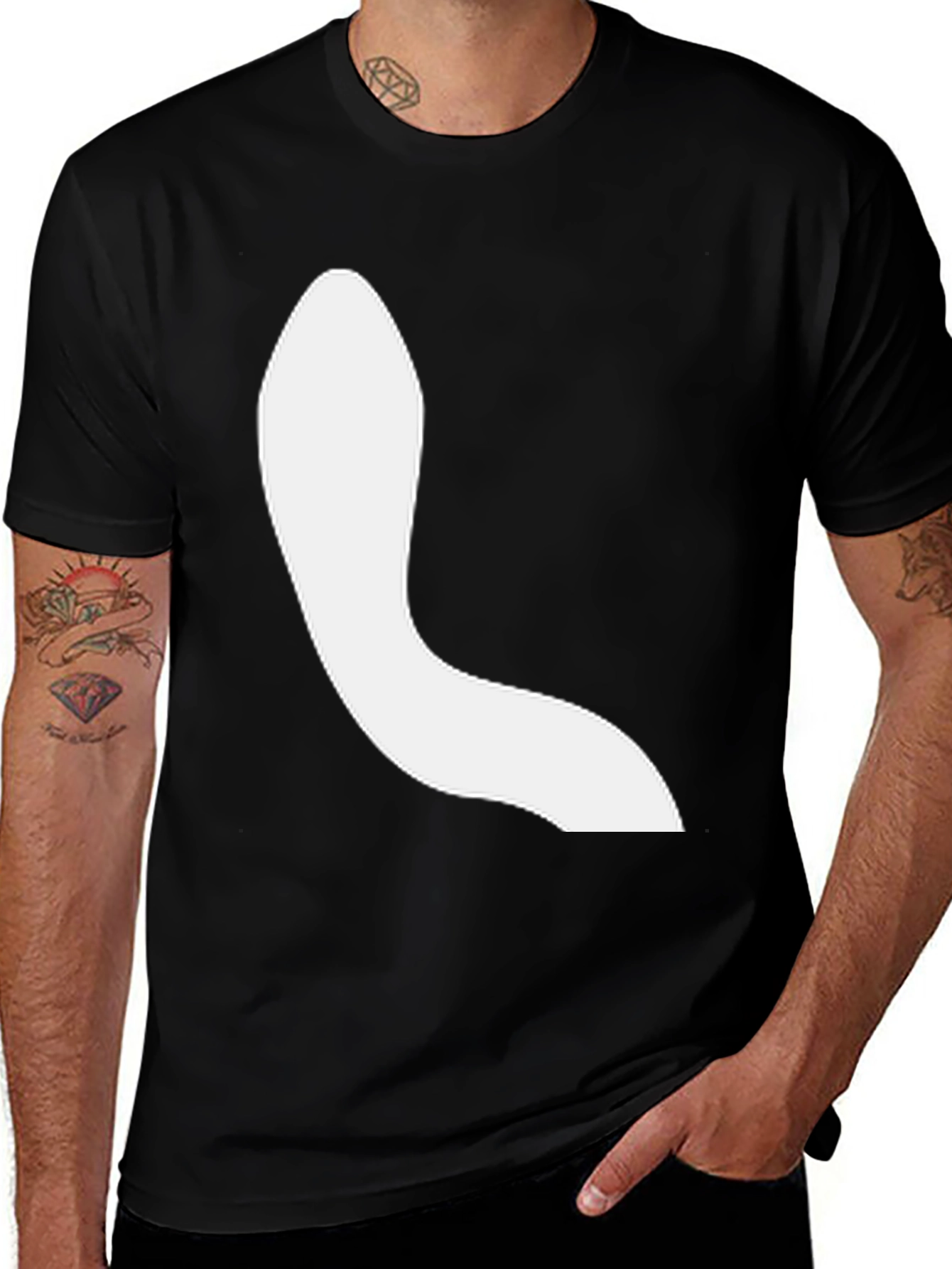 Variant 28 of Modern Black Tee with Abstract White Design