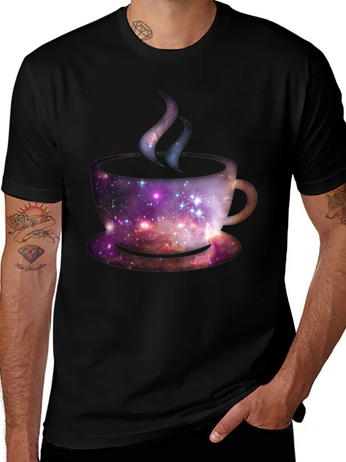Variant 19 of Cosmic Coffee Cup Graphic T-Shirt - Black