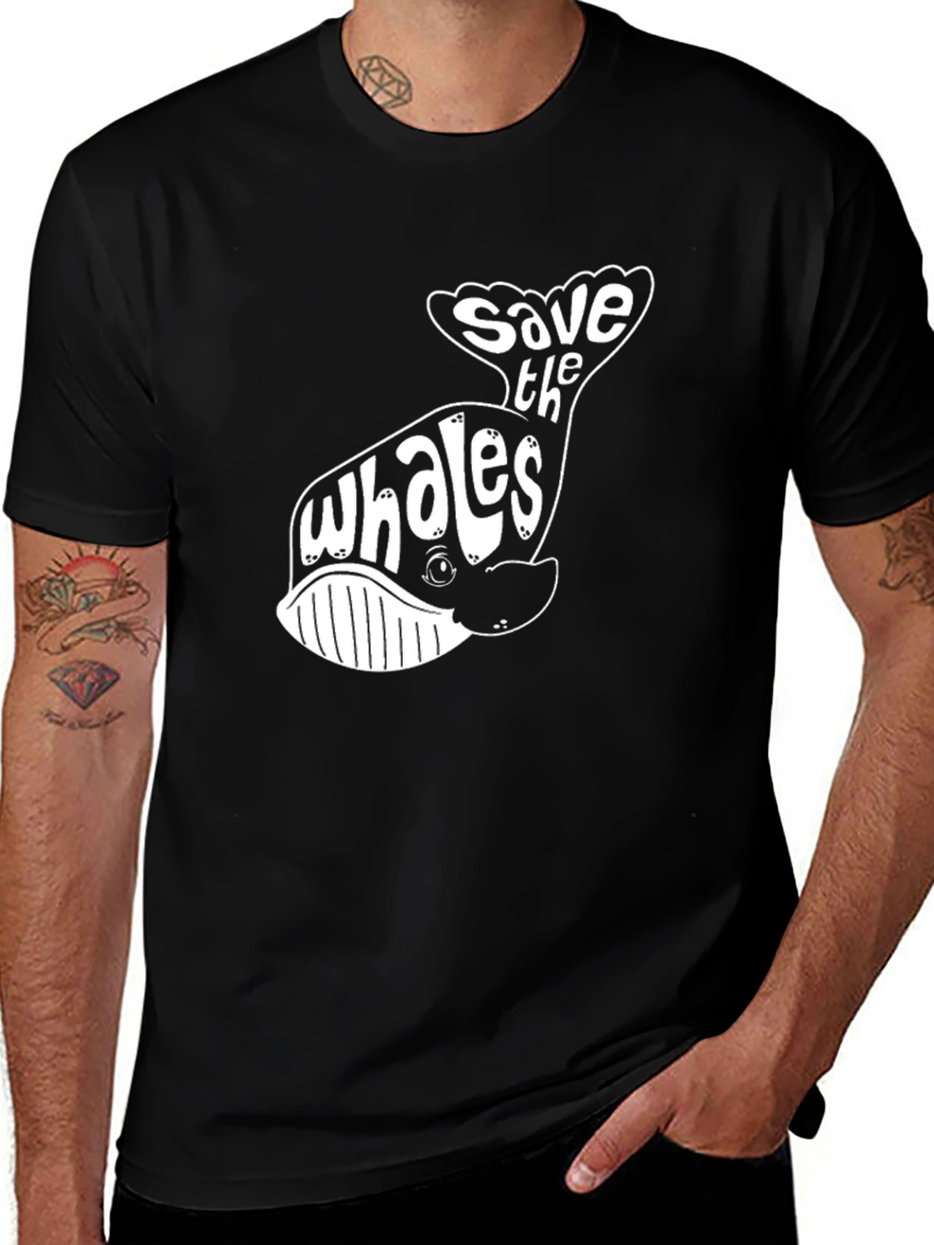 Save the Whales Graphic T-Shirt - Black