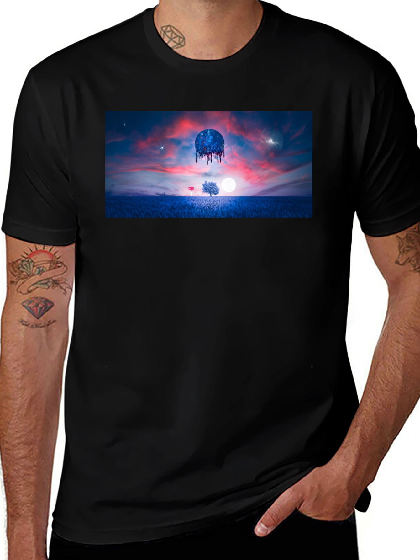 Variant 6 of Surreal Landscape Graphic Tee - Black