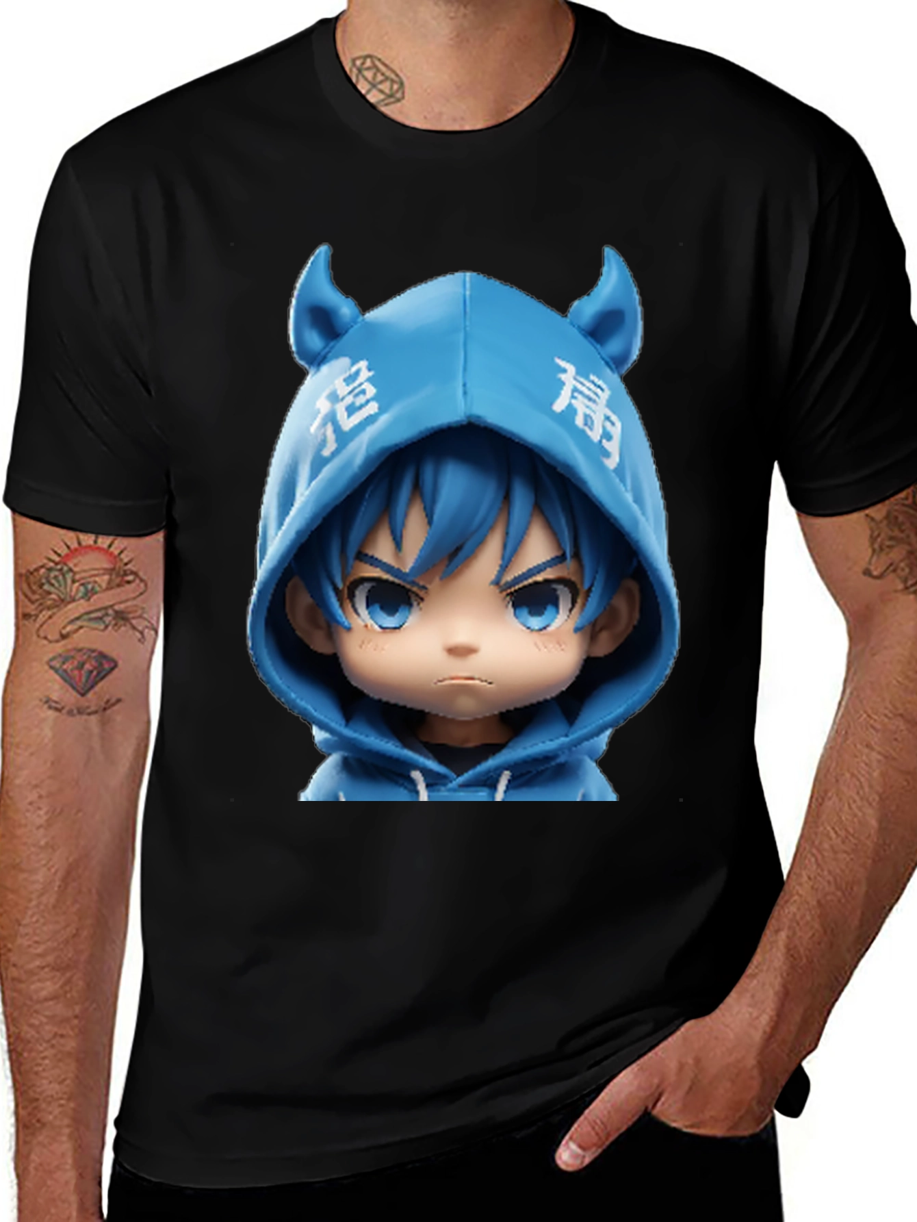 Variant 28 of Anime Character Graphic Tee - Black