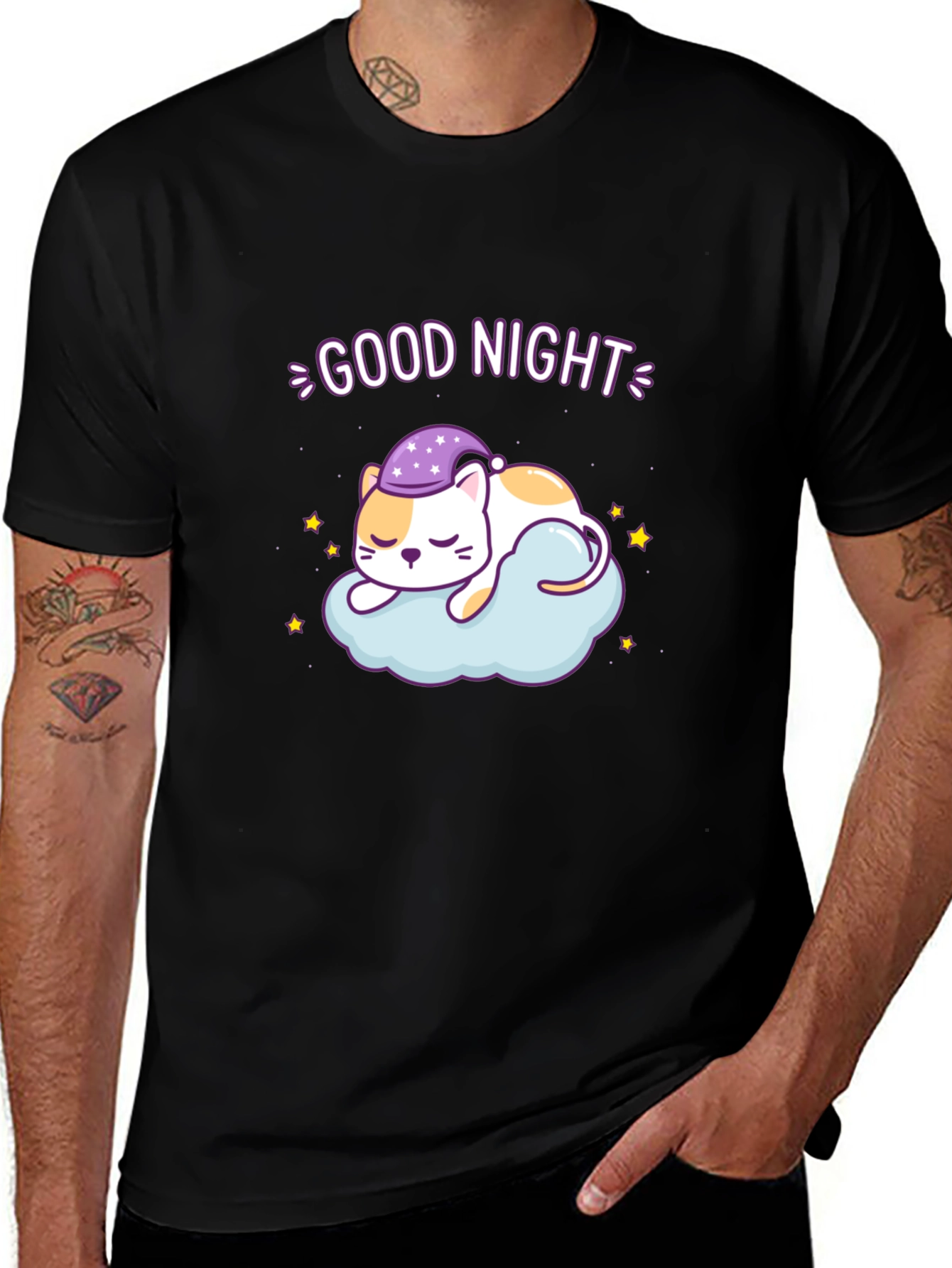 Variant 27 of Cute Good Night Cat Sleeping on Cloud T-Shirt