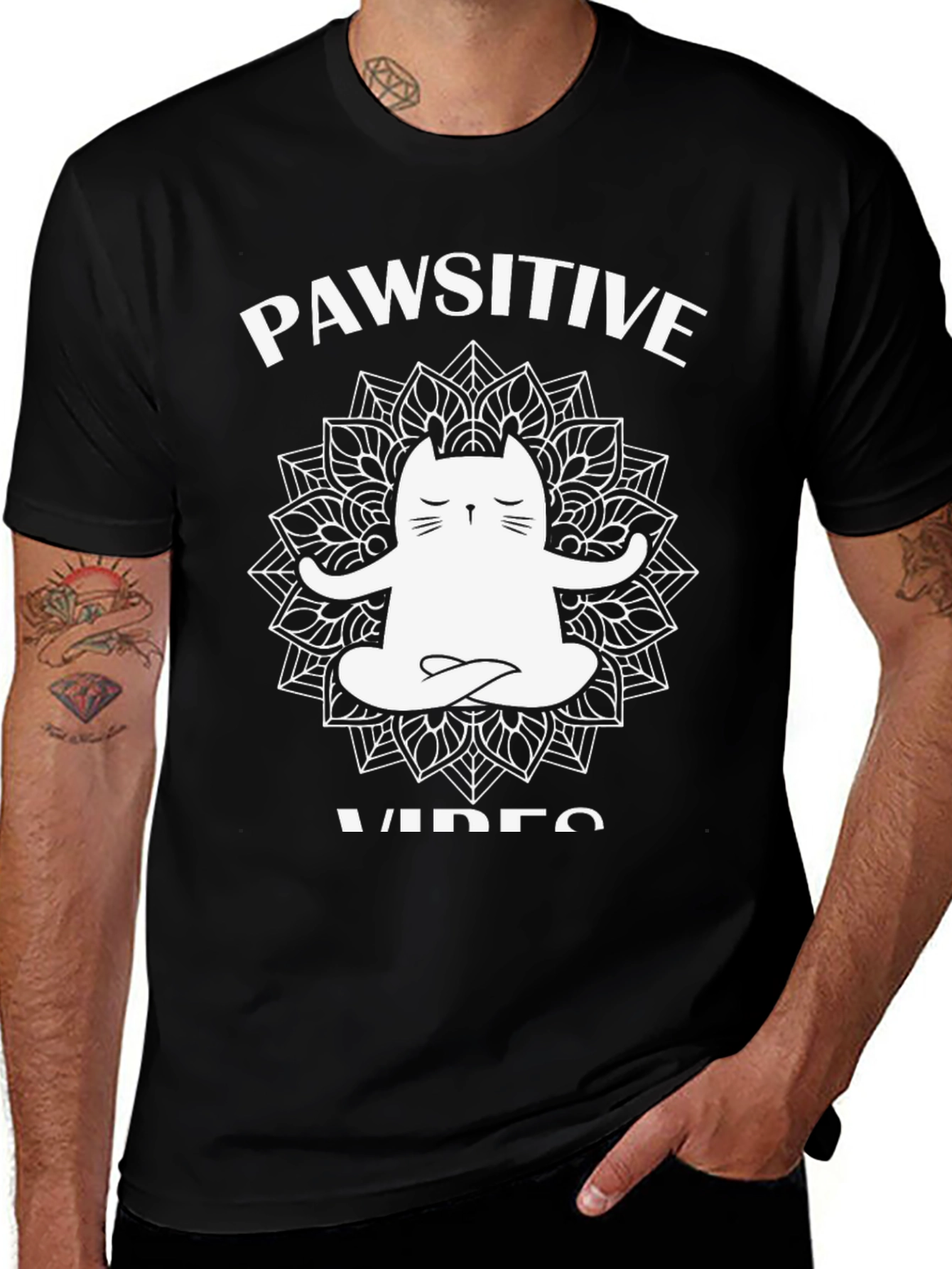 Variant 4 of Pawsitive Vibes Cat Mandala Graphic Tee