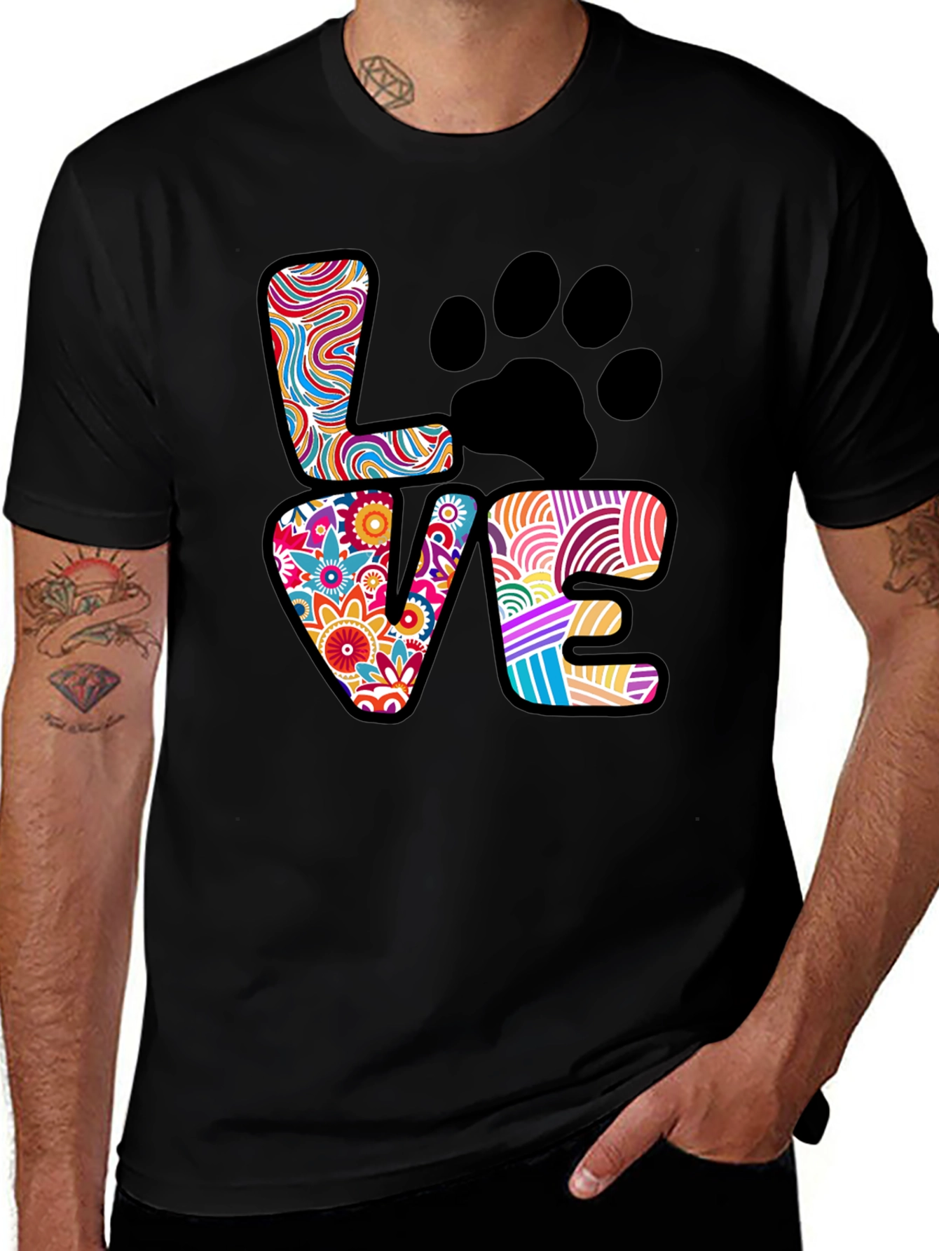 Love Paw Print Graphic Tee - Black