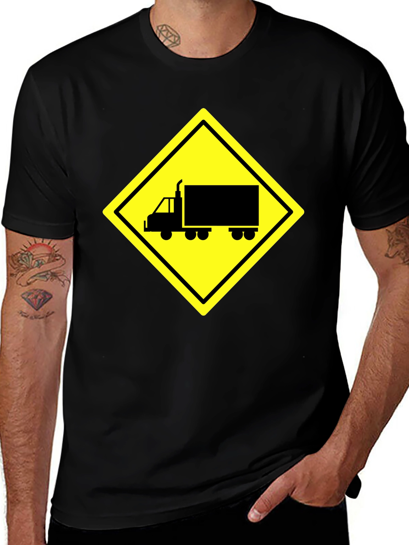 Variant 27 of Truck Crossing Sign Graphic Tee - Black