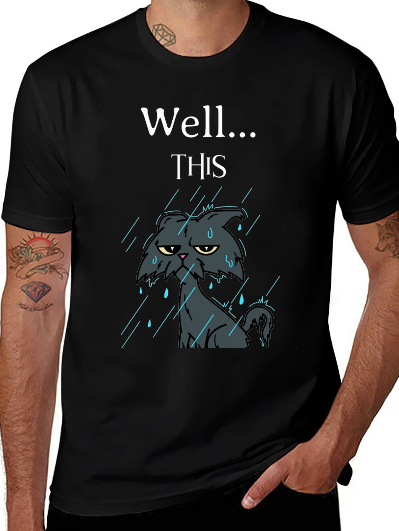 Variant 8 of Grumpy Cat in Rain Funny T-Shirt 