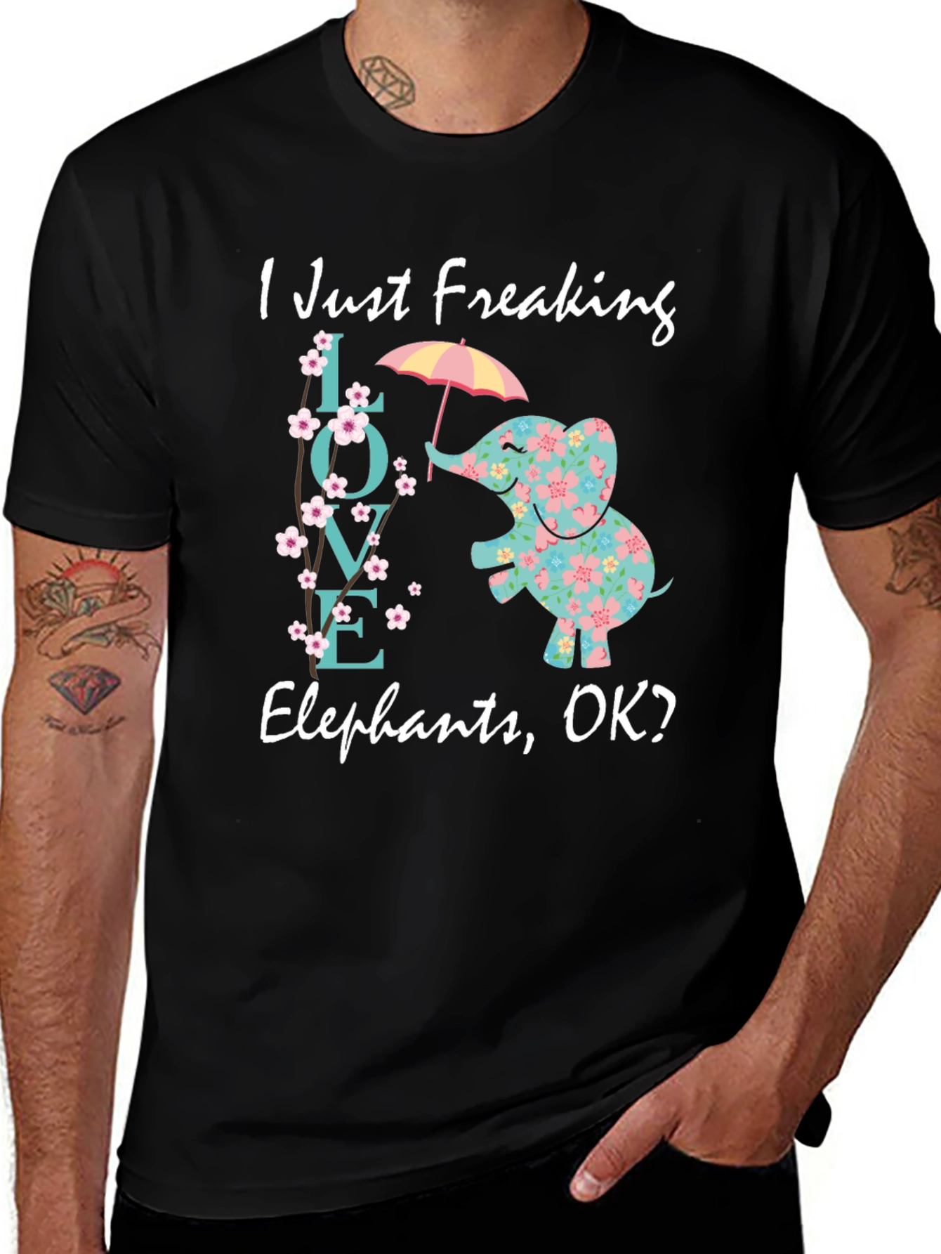 Variant 15 of I Just Freaking Love Elephants Floral Graphic Tee