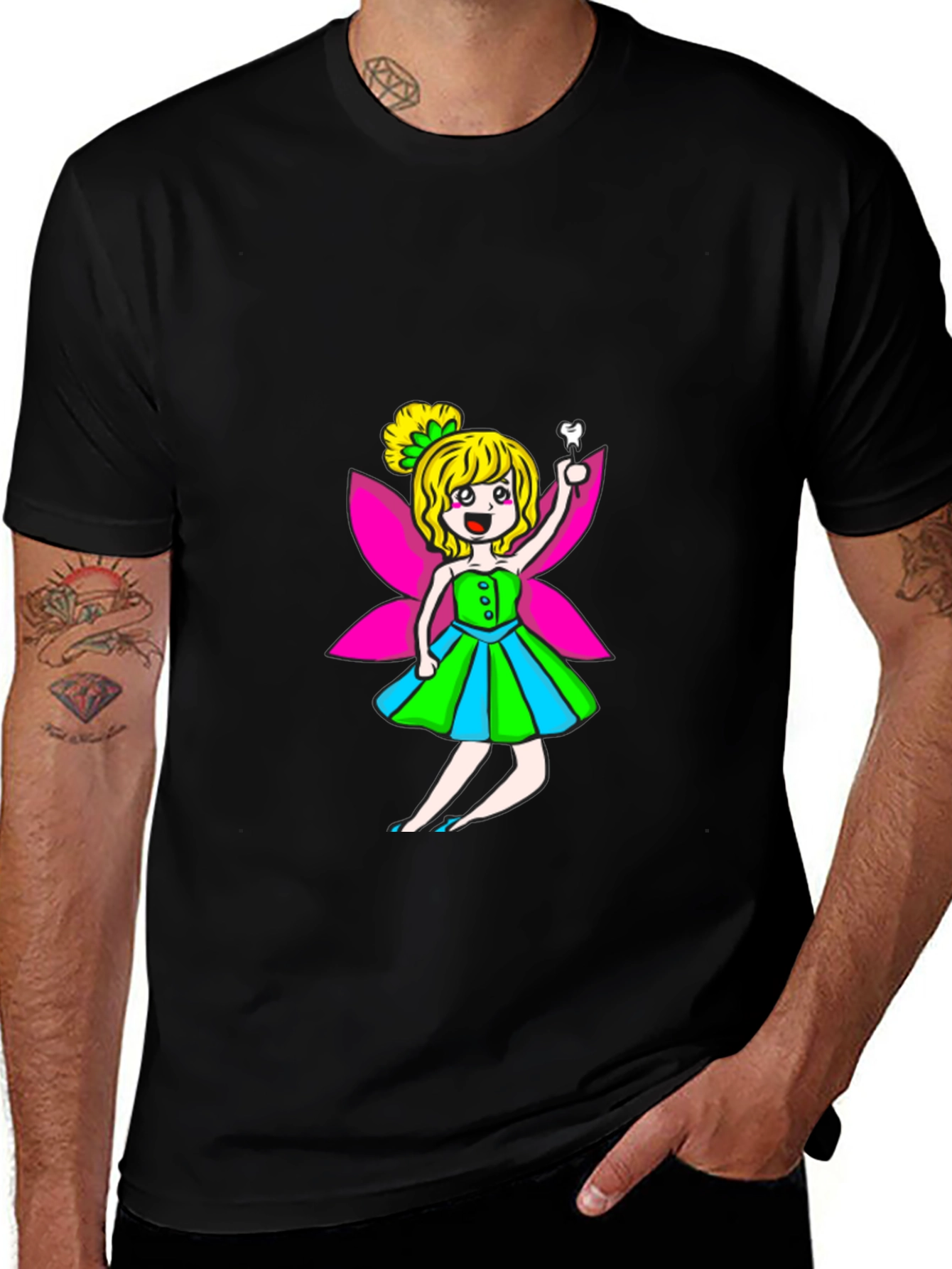 Variant 23 of Tooth Fairy Graphic Tee - Black Cotton Blend