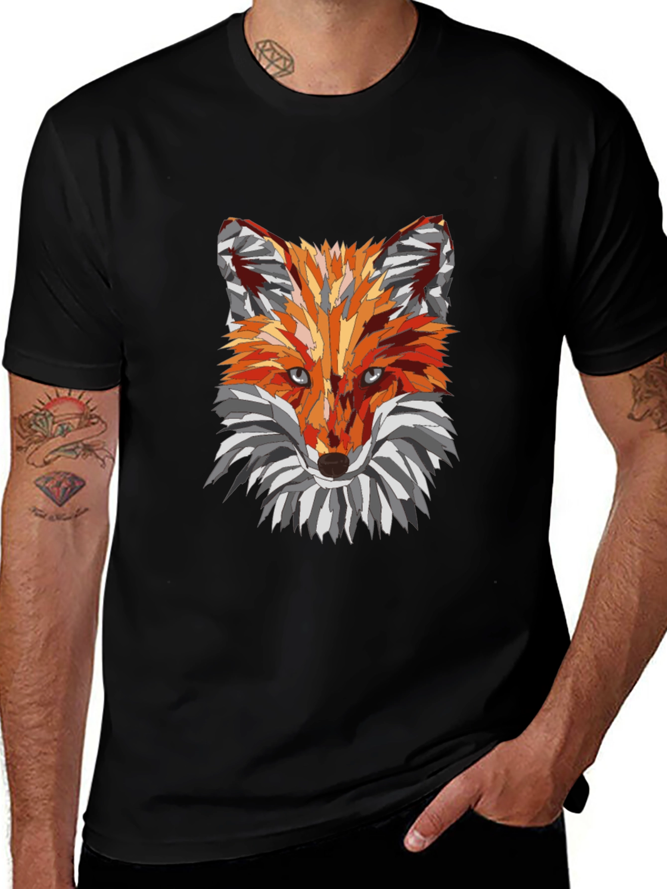 Variant 21 of Geometric Fox Graphic Black T-Shirt