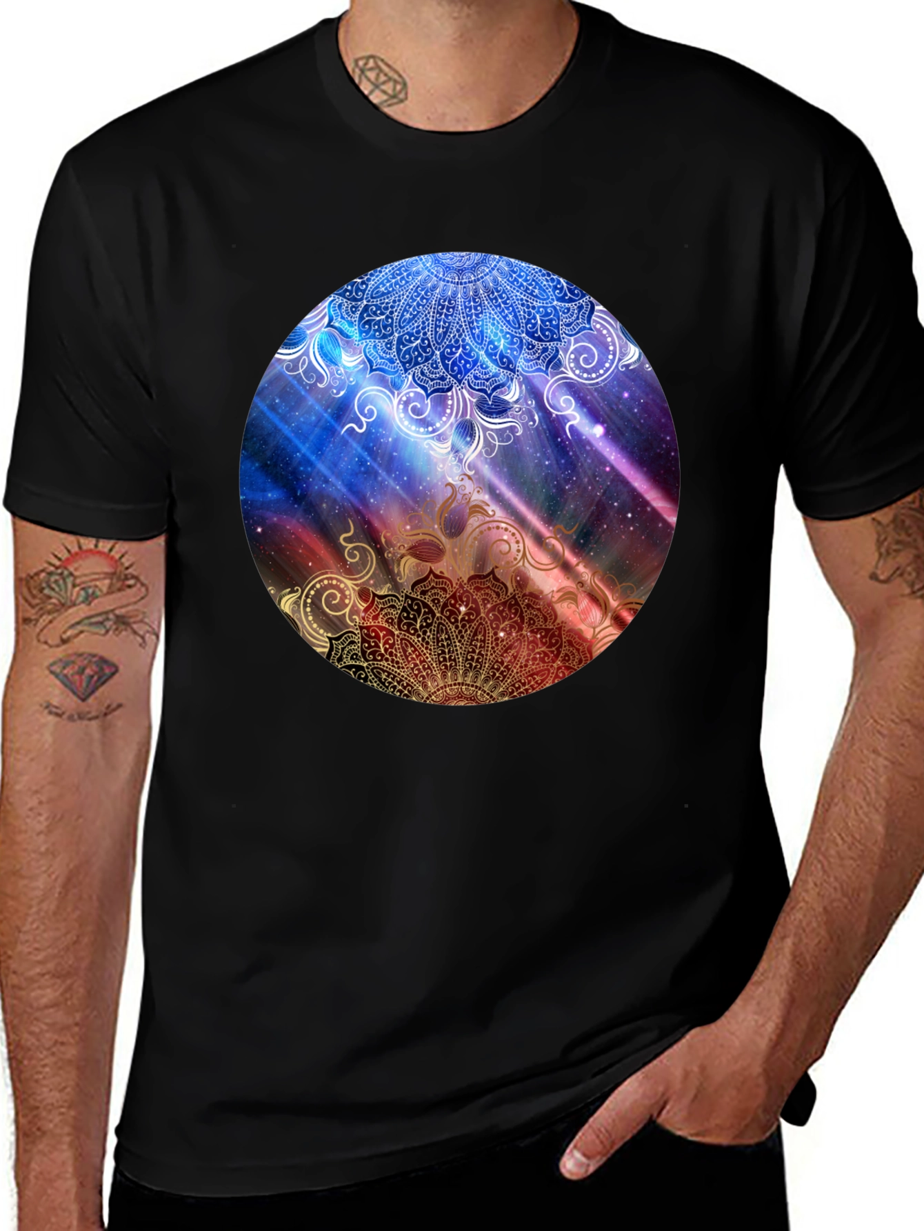 Mandala Galaxy Graphic Black T-Shirt