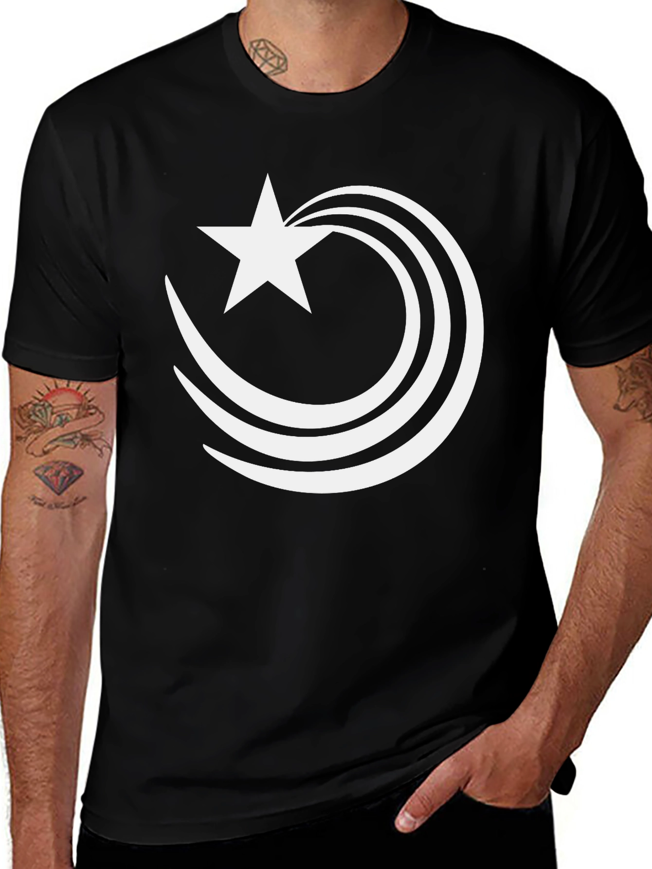 Variant 22 of Stylish Black T-Shirt with Star and Swish Design